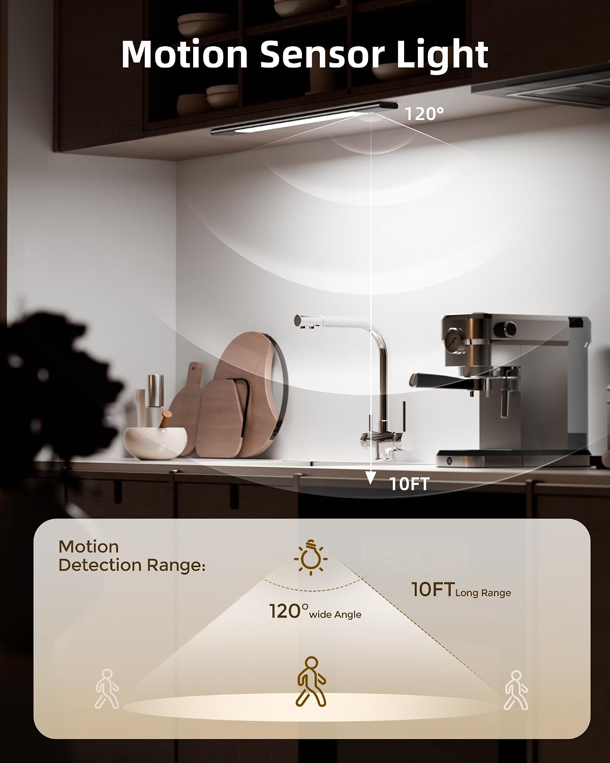 EZVALO Under Cabinet Lights with 3 Extra 2200mAh Rechargeable Batteries | Motion Sensor Light Indoor, 3 Color Temps
