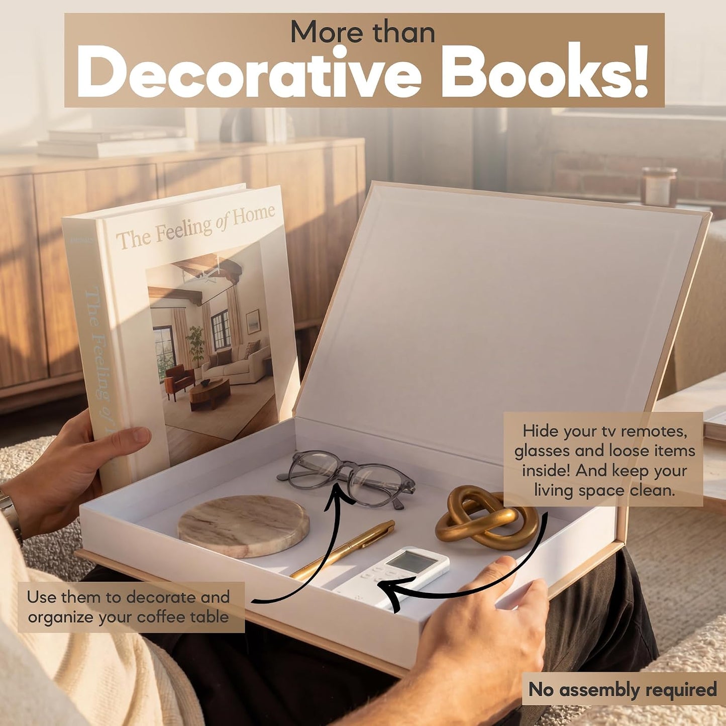 Faux Linen Book Boxes / Cream/beige / Set of 2