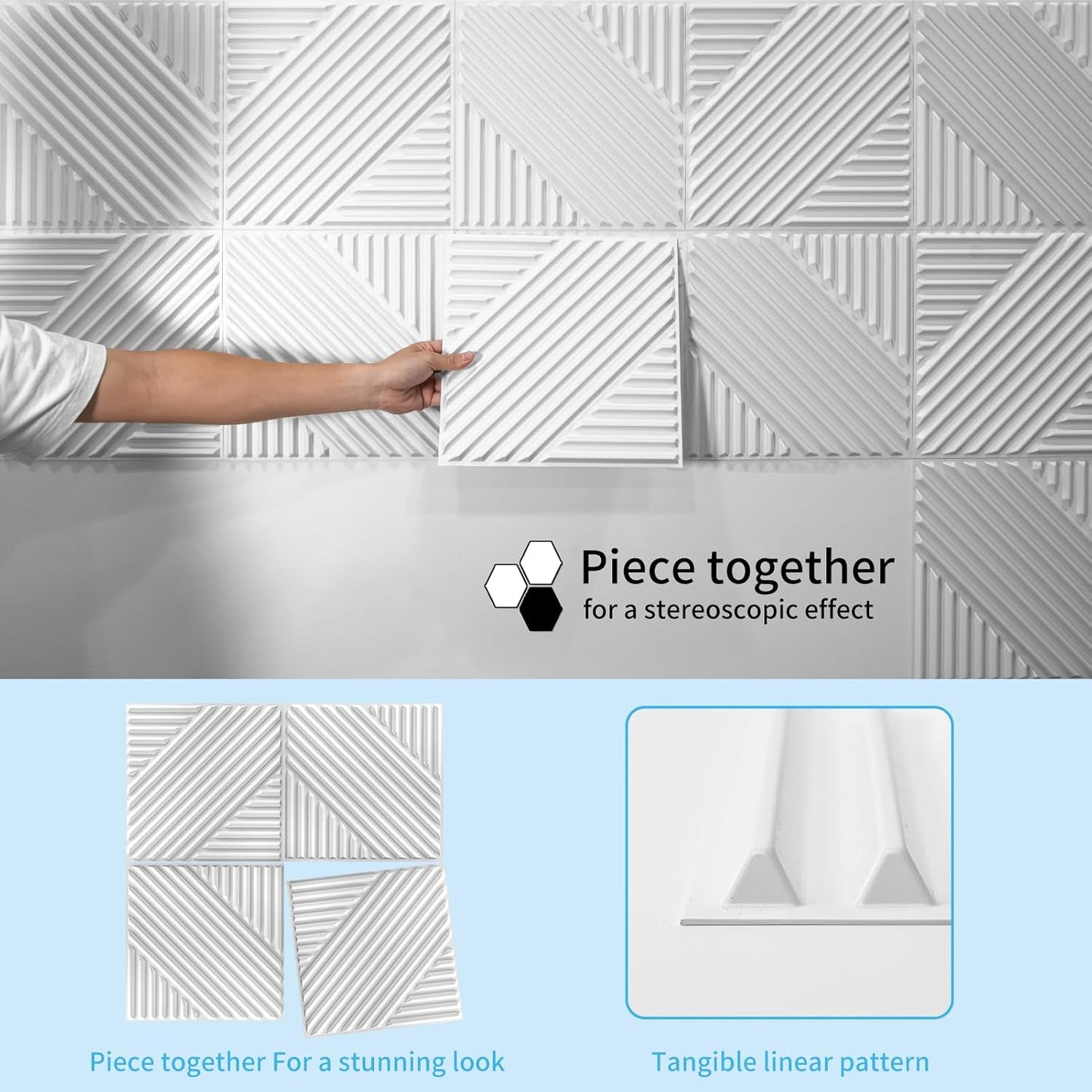 Art3d 3D Textured Accent Wall Panels, 12 x 12 Inch, 33-Pack, White | Premium PVC, Waterproof, Anti-Sag, Scratch