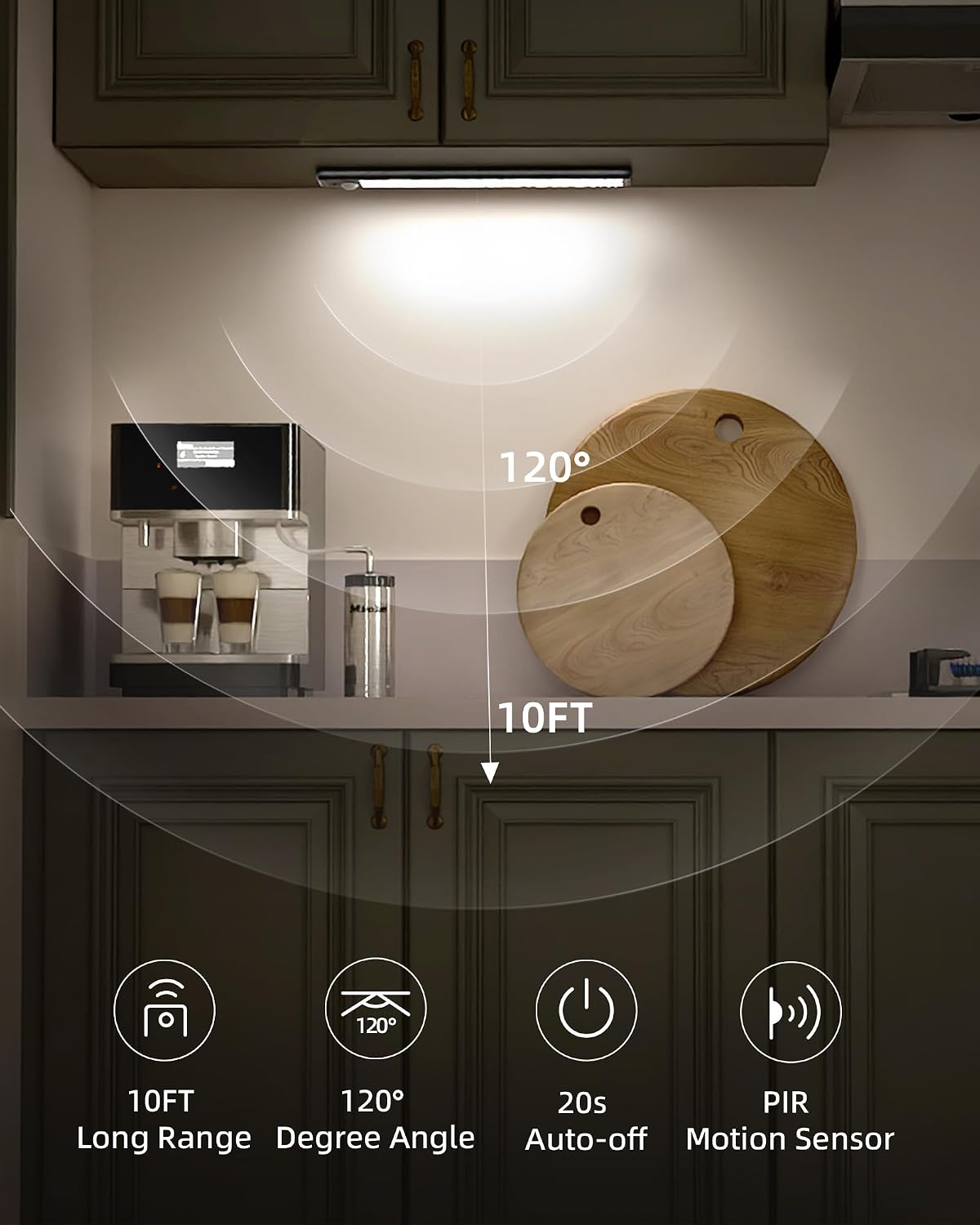 EZVALO 6-Pack Under Cabinet Lighting, 1600mAh Motion Sensor Light, Black LED Closet Lights Wireless, 6500K Dimmable