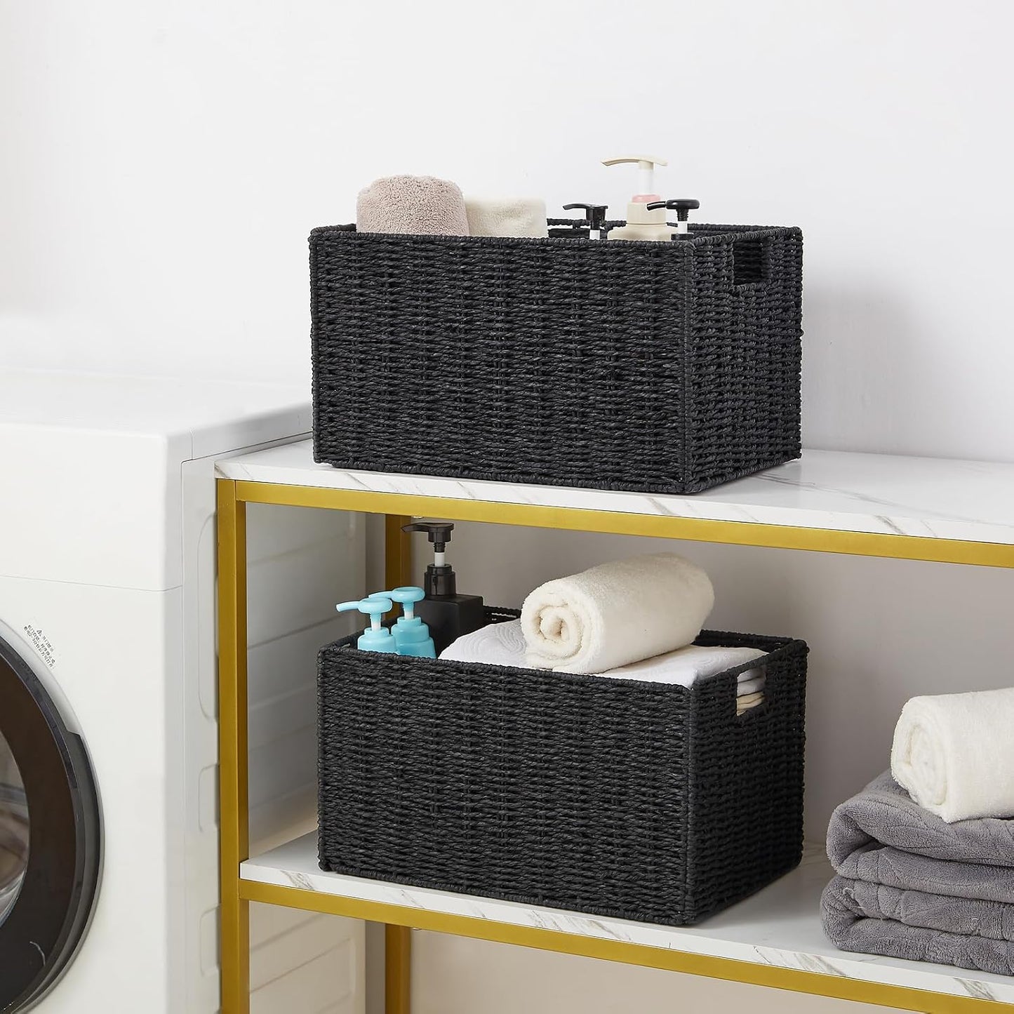 Wicker Storage Basket / Black / 15.2"D x 10"W x 8.6"H / Set of 2