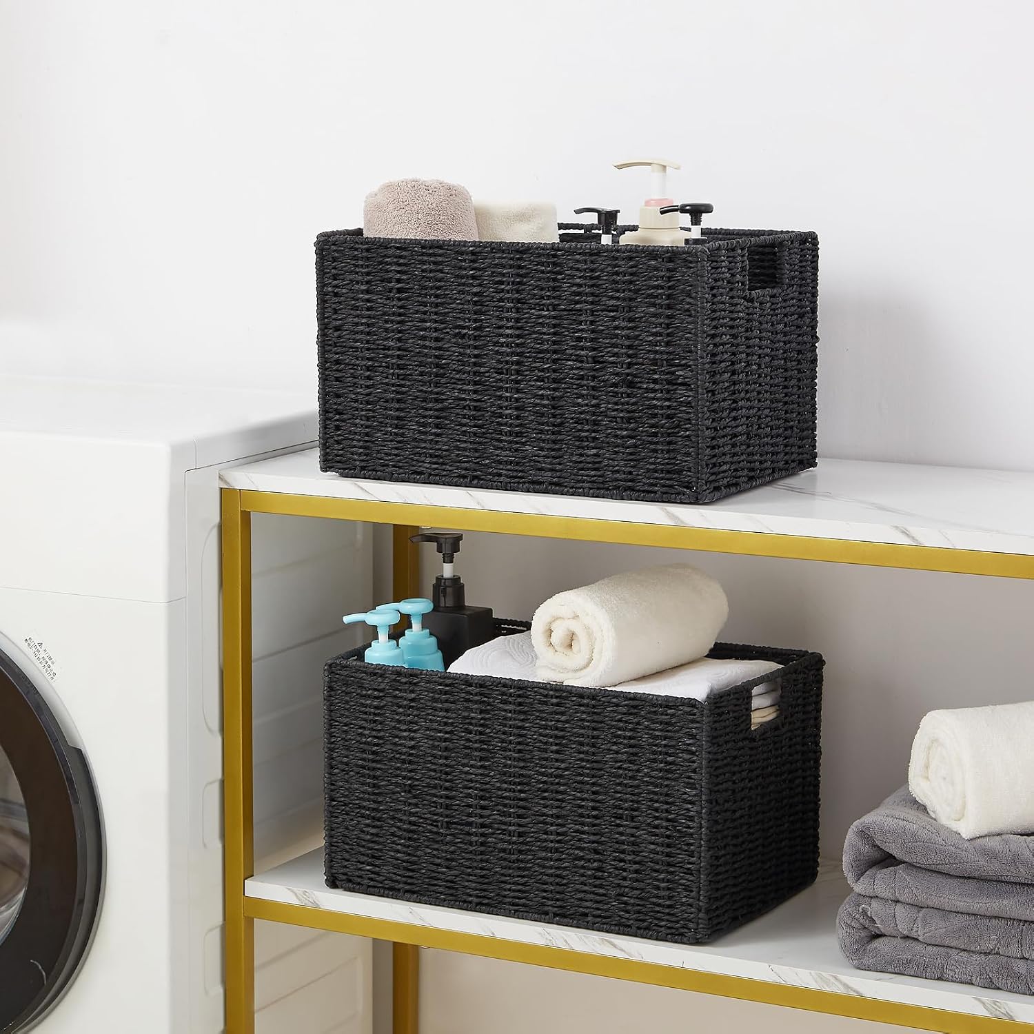 Wicker Storage Basket / Black / 15.2"D x 10"W x 8.6"H / Set of 2