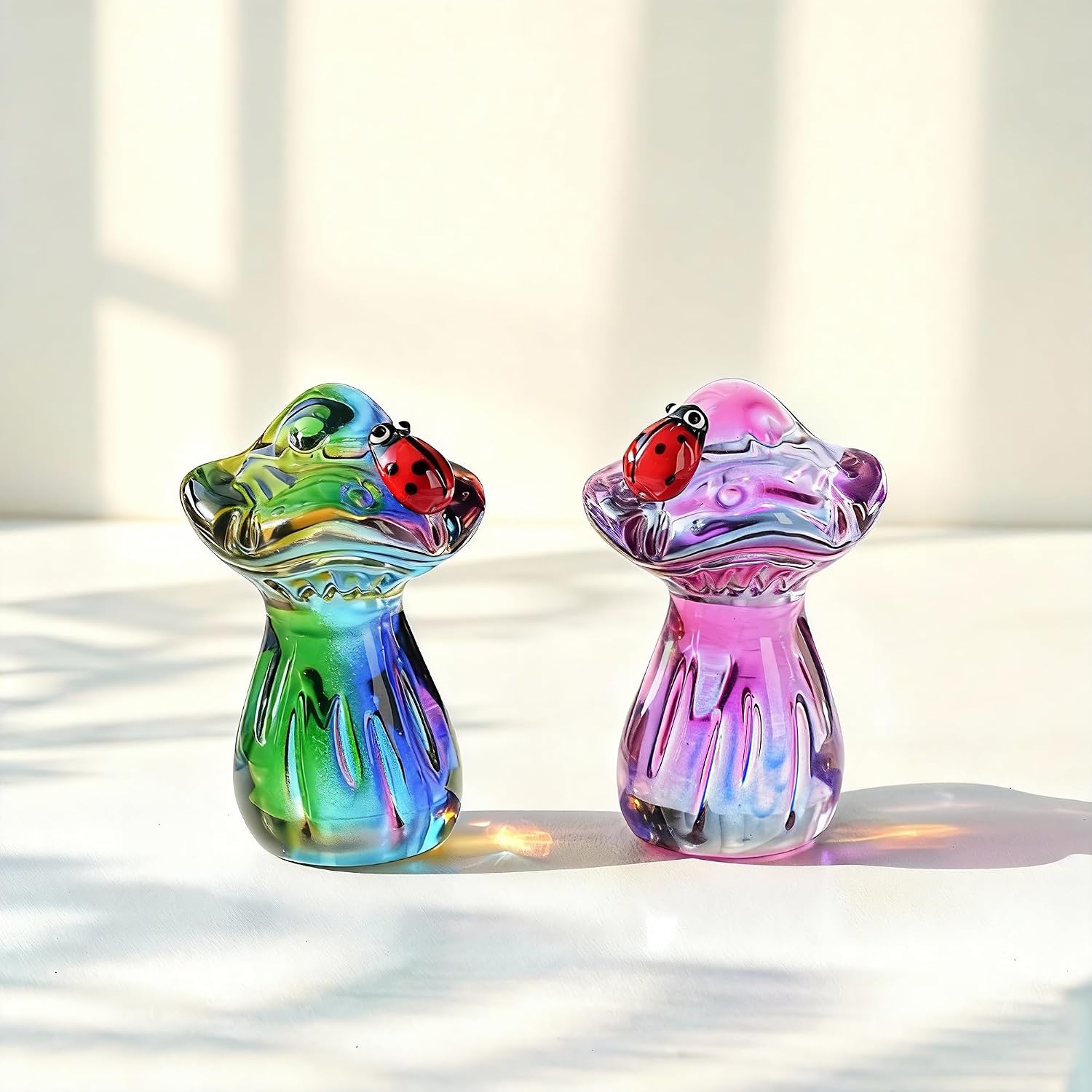 Crystal Mushroom Figurine Mini Mushroom Ladybug Figurines for Fairy Garden Terrarium / Colorful