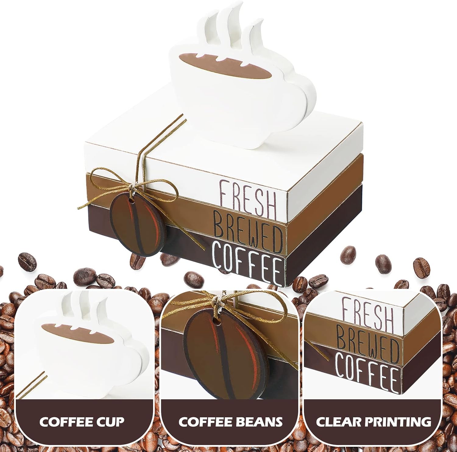 Coffee Bar Decor Accessories Coffee Signs Mini Wooden Book Stacks Cafe / Coffee Style / Set of 4