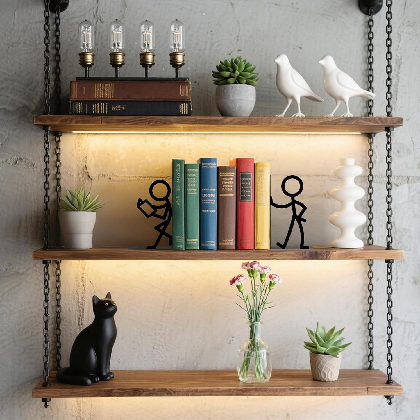 Metal Bookends Book Ends / Reading People / Black