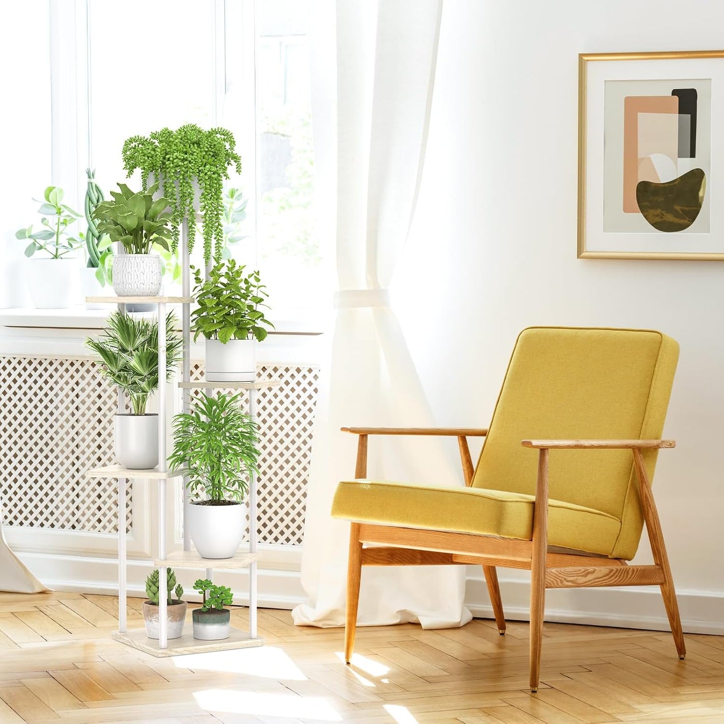 Oppro 6 Tier Tall Plant Stand Indoor, Large Metal Wood Muti Level Vertical Planter Shelf Orchid Holder for Narrow