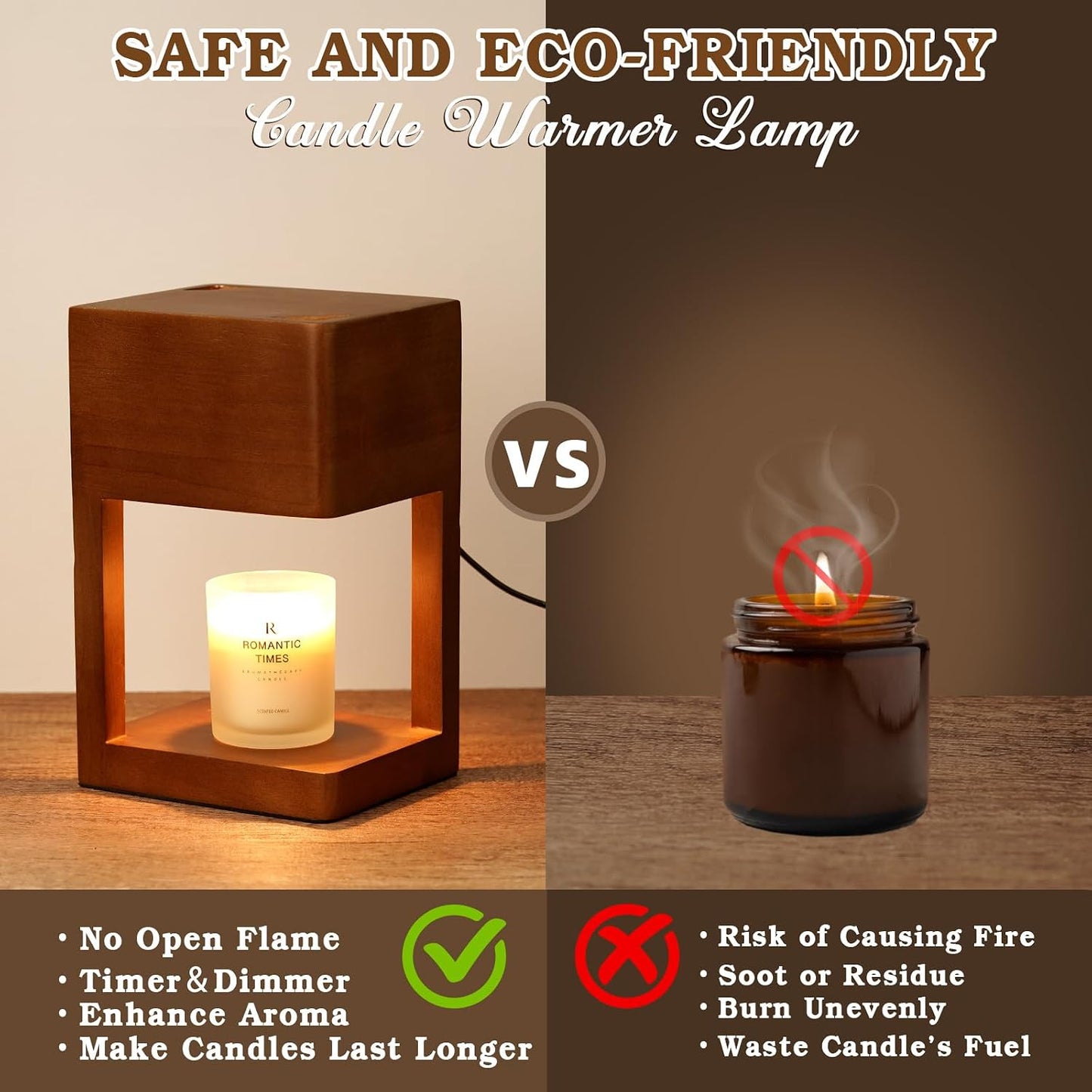 Candle Warmer Lamp Wood with Timer, Dimmable Electric Candle Lamp Warmer for Jar Candles, 2*35 Watt Bulb, Mothers Day
