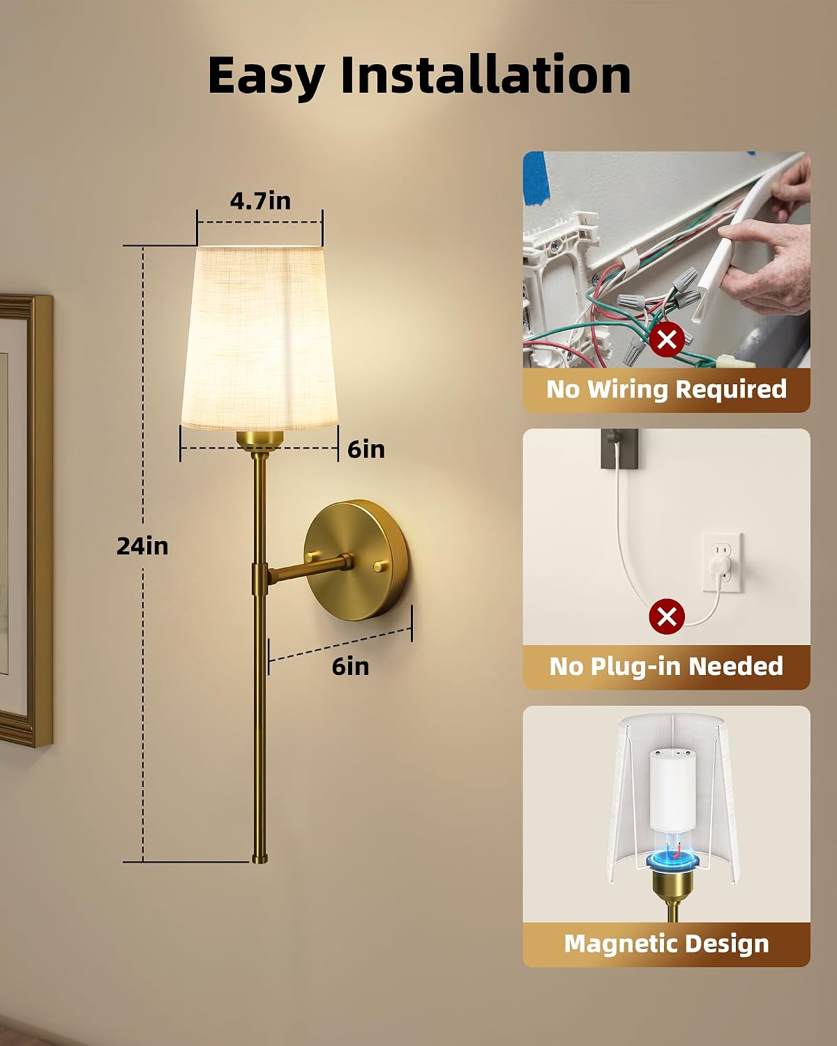 EZVALO Battery Operated Wall Sconces Set of 2, 7500mAh, RGB, Rechargeable Wall Lights with Remote, Dimmable, Magnetic