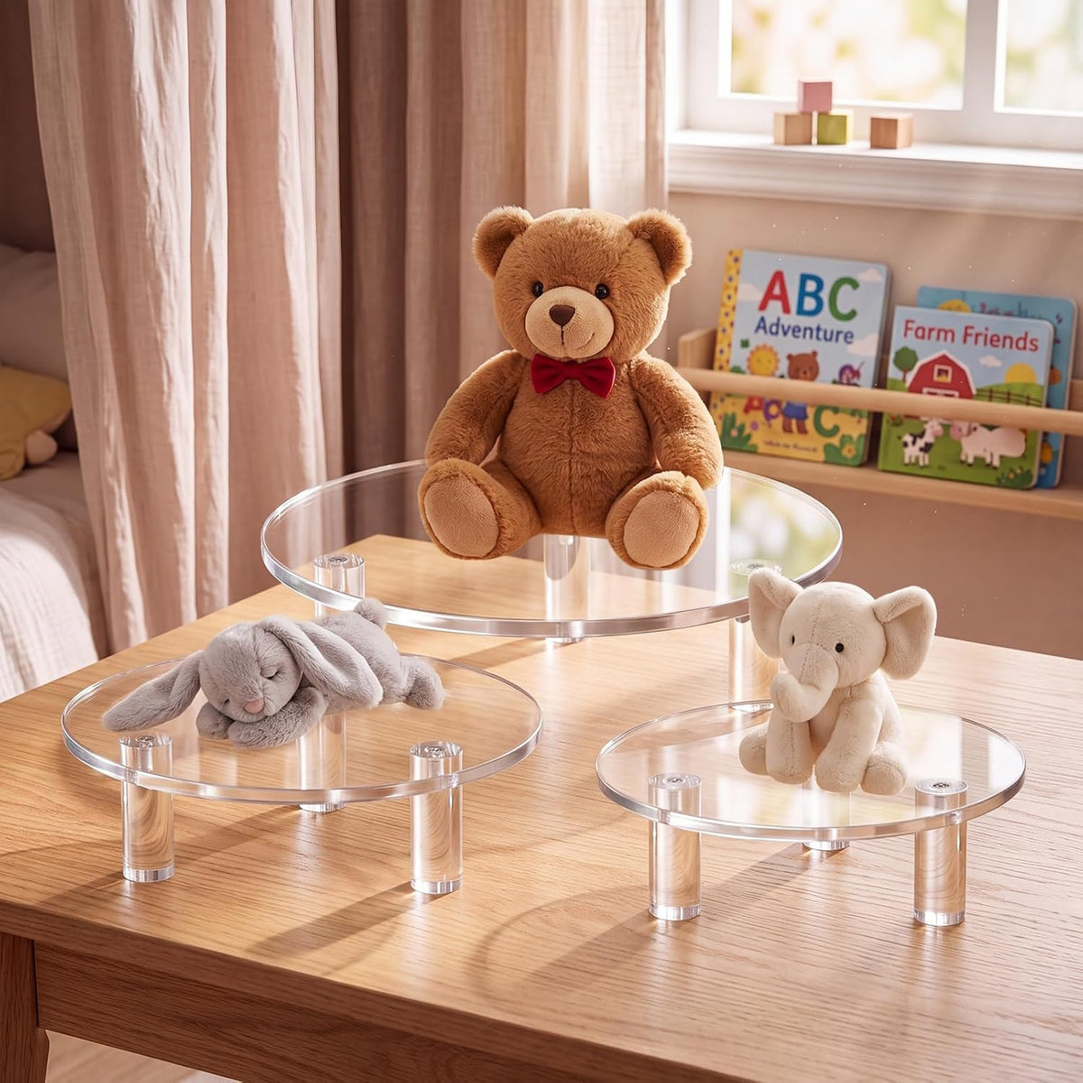 Lineshading 3 Pcs Round Acrylic Display Riser Clear Round Stands Clear Pedestal Riser Board for Cake Plant Dessert