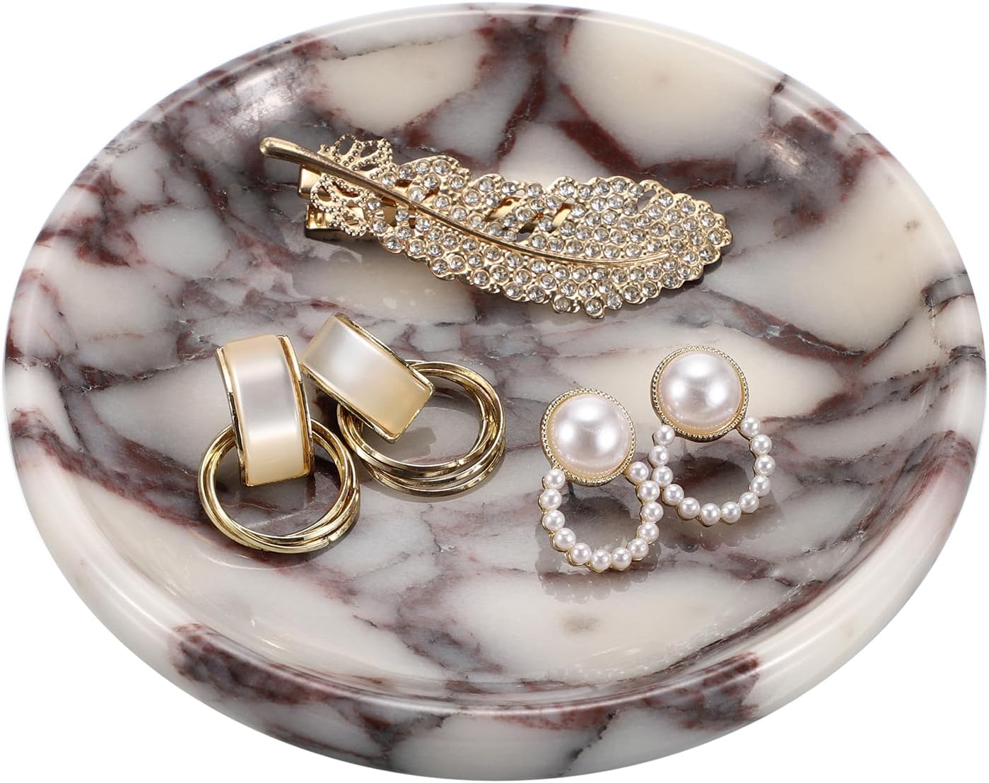 5.5" Marble Jewelry Dish Tray Decorative Key Plate Holder Catch / Small / Calacatta Viola / Natural