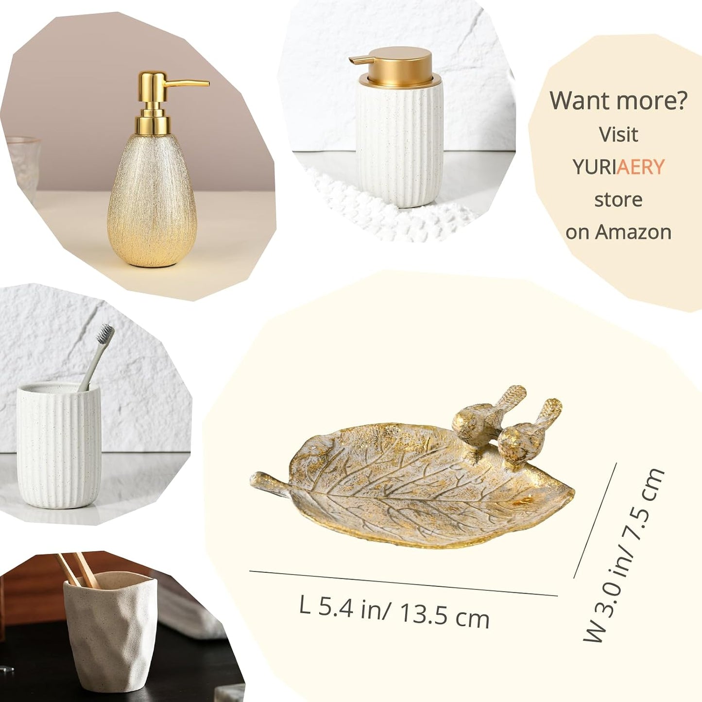 Wash Gold Leaf Jewelry Tray for Rings Earrings Necklace / White / 5 Inch