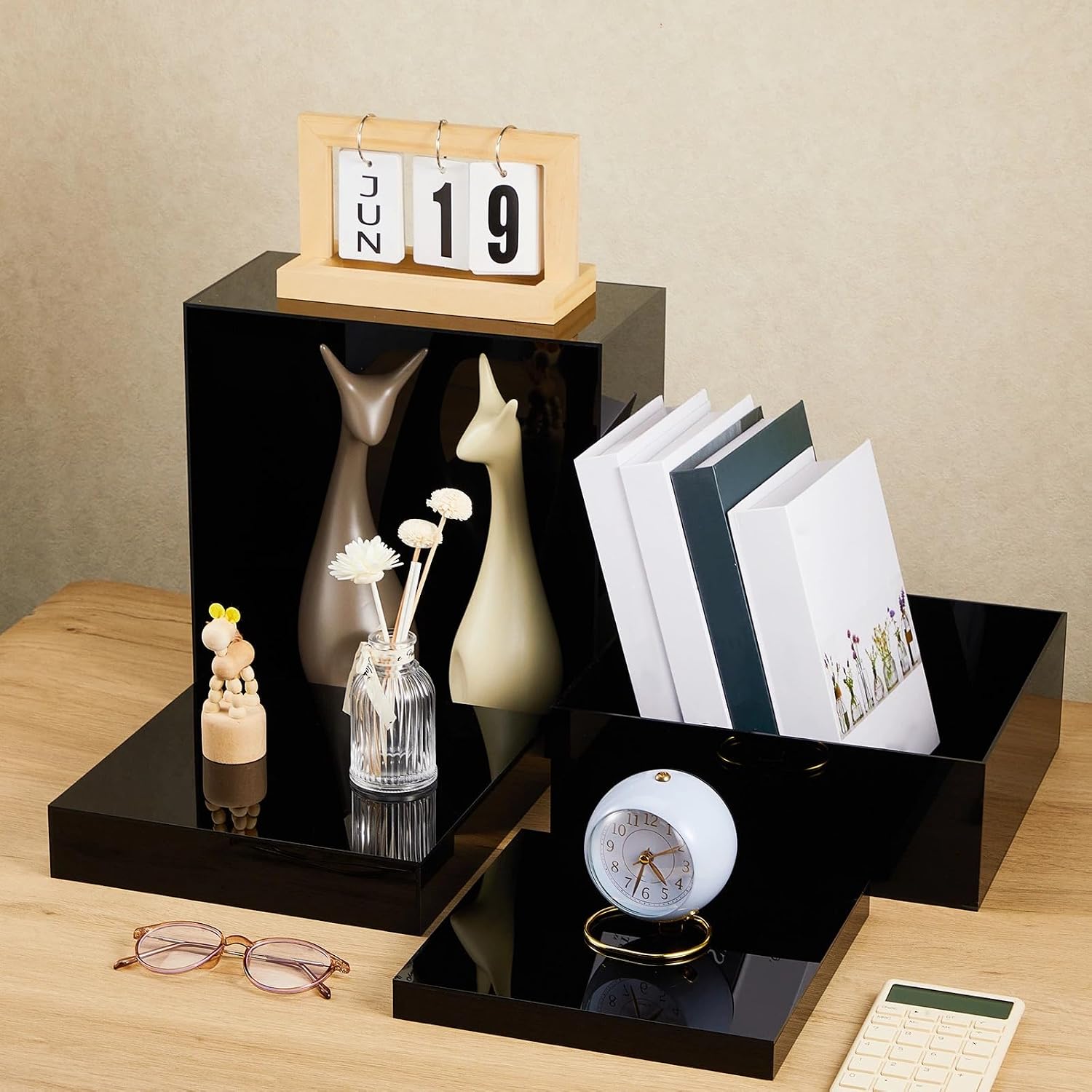 Large Buffet Risers Set " Acrylic Display Box Catering / Black / 6" To 12 / Square / Set of 7
