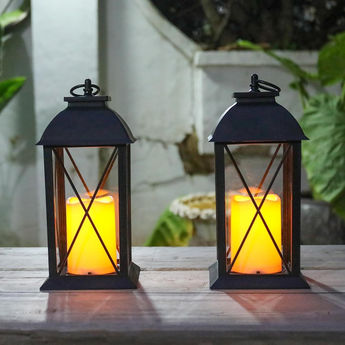 Bdor 13 Inch Outdoor Decorative Lanterns with LED Candle Timer 2 Pack Cross | Battery powered convenience, cozy