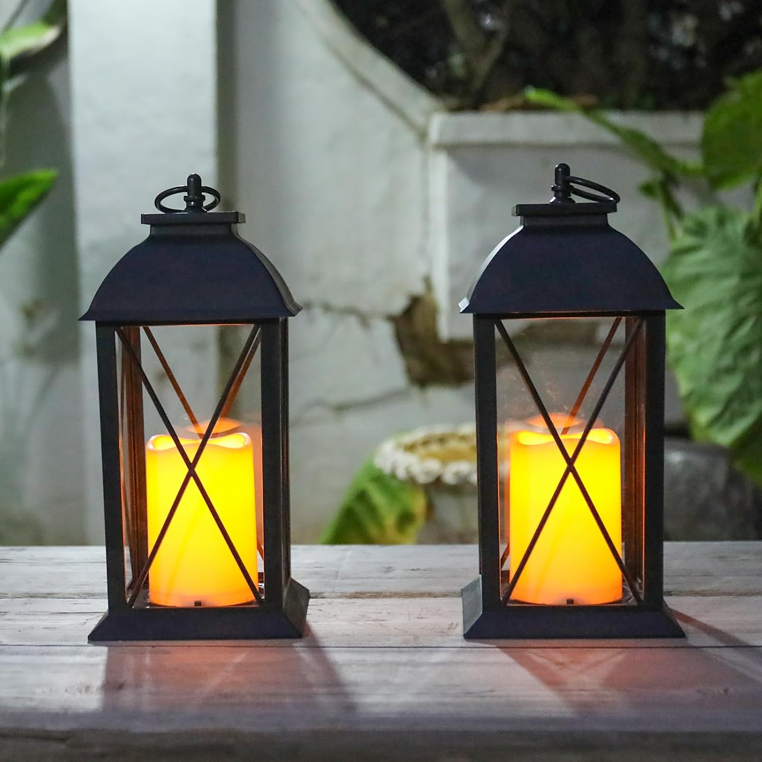 Bdor 13 Inch Outdoor Decorative Lanterns with LED Candle Timer 2 Pack Cross | Battery powered convenience, cozy
