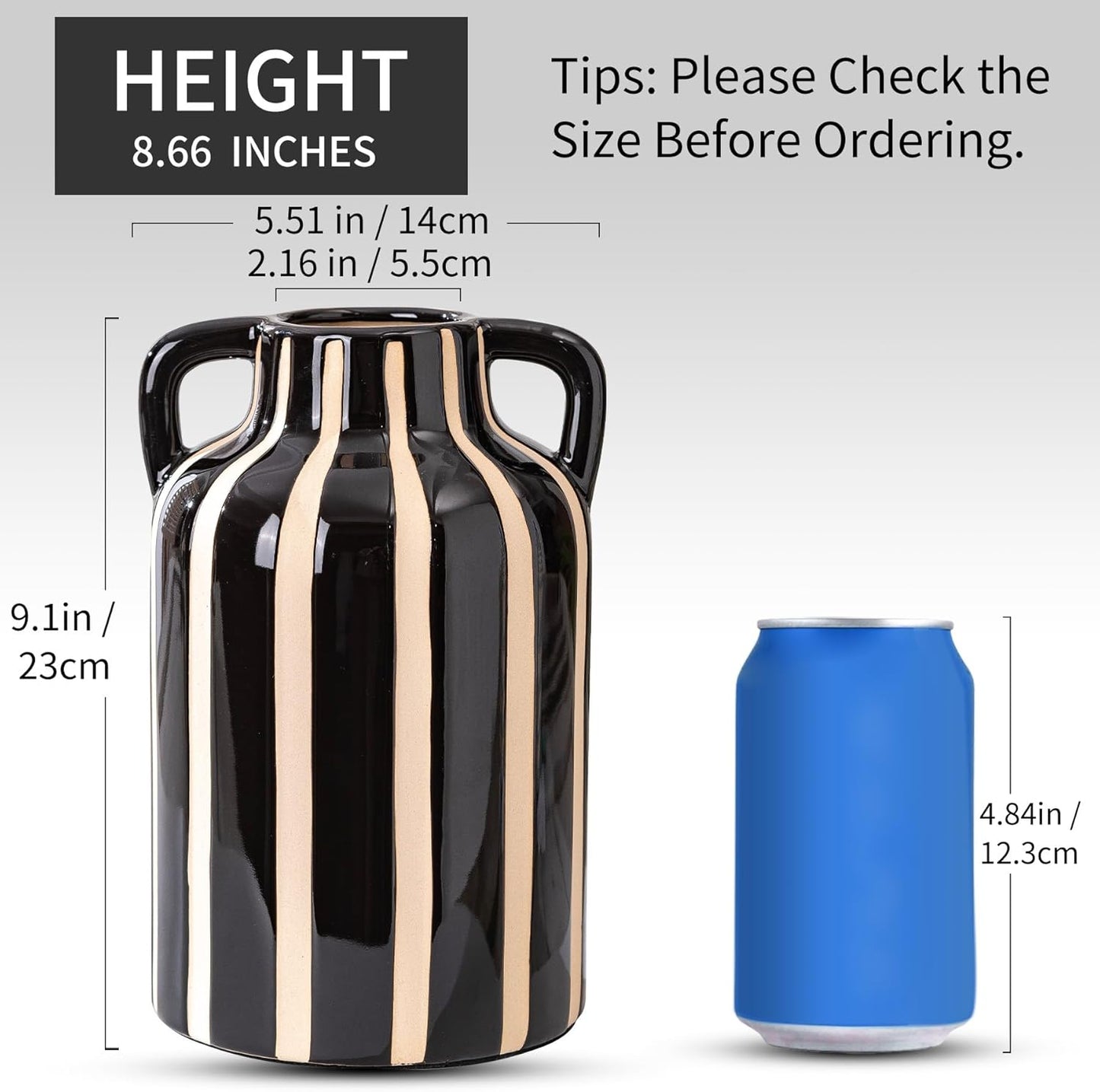 Black Ceramic Vase / Black and White