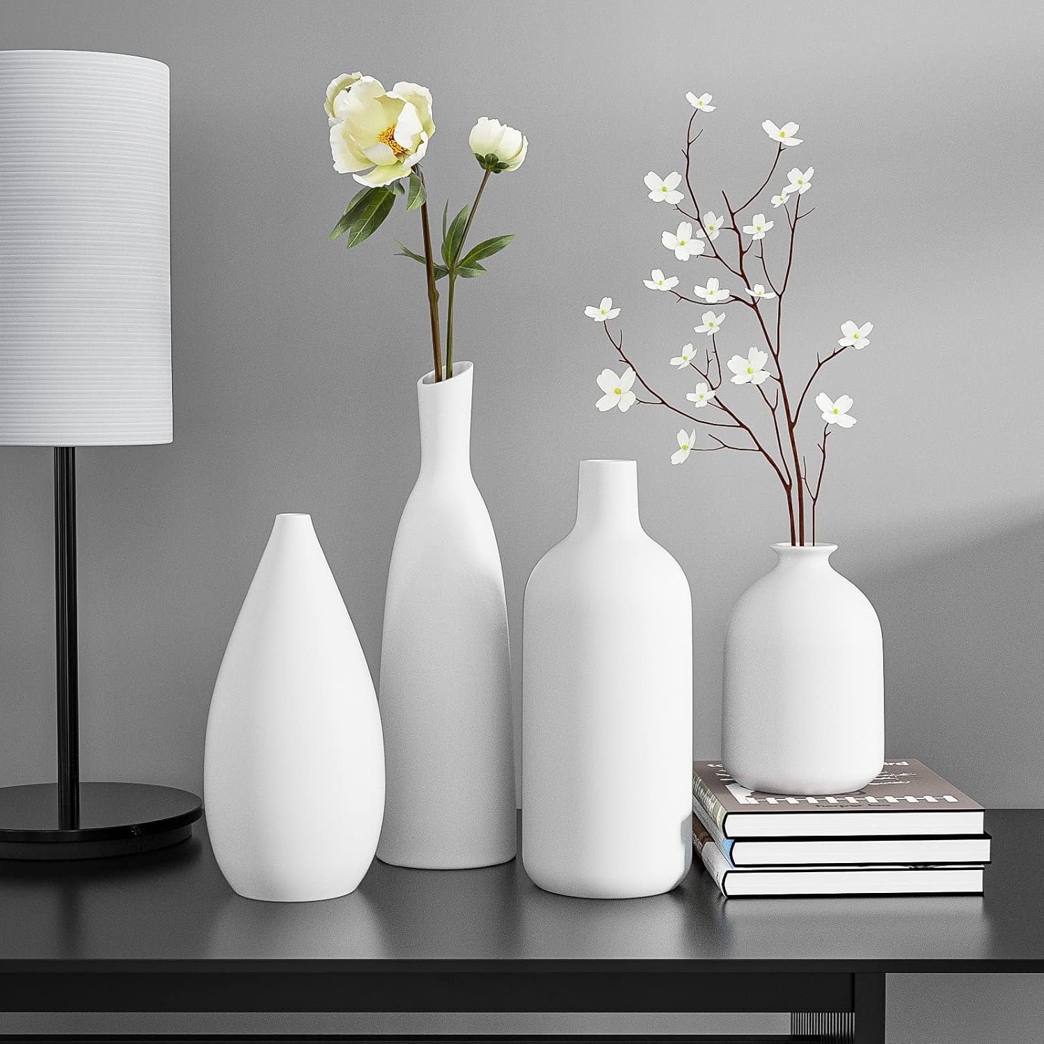 White Ceramic Vase / White*4 / Set of 4