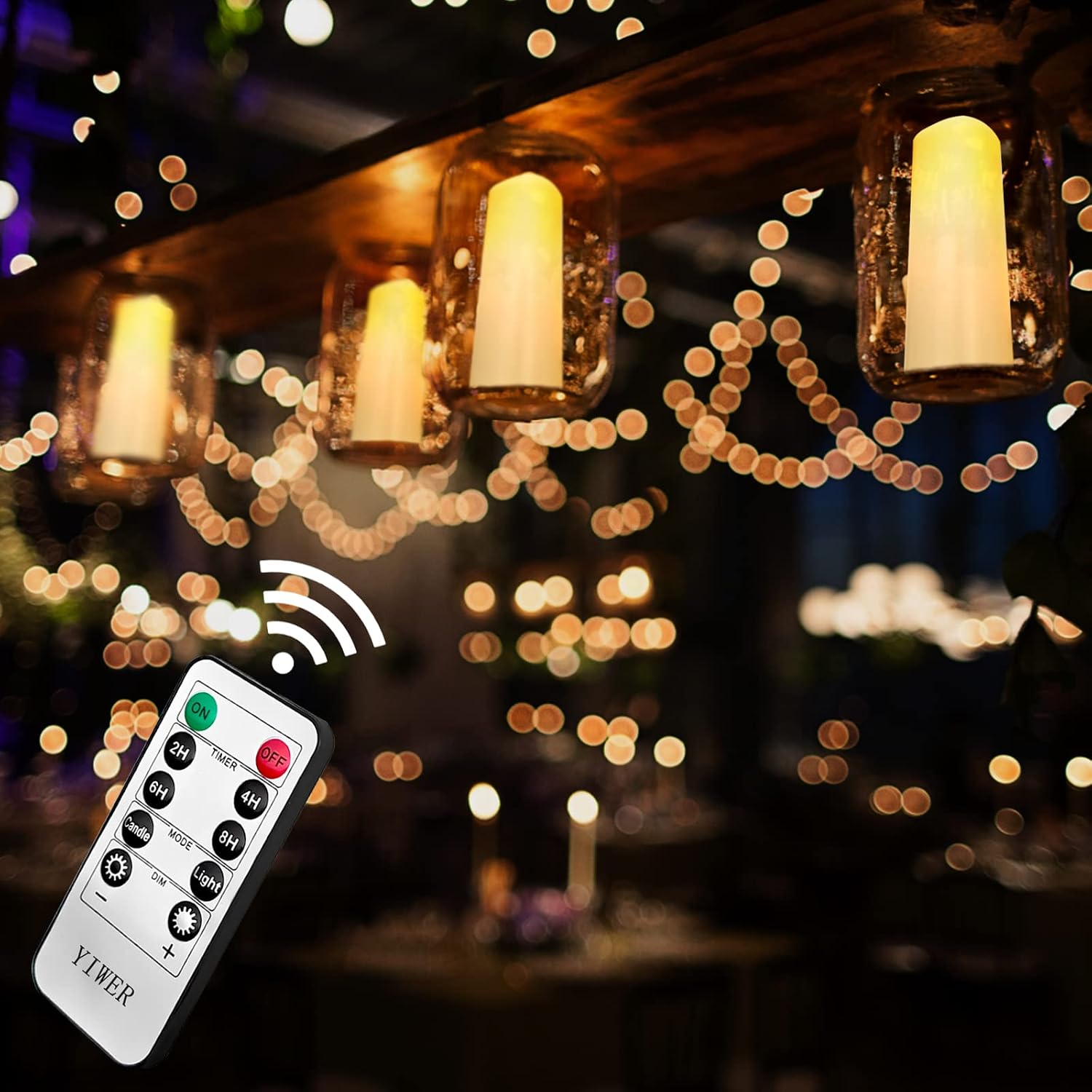 YIWER Waterproof Outdoor Flameless Candle, 12 Pcs Plastic Candles Pillars, 4" 5" 6" 7" LED Candles and 10-Key Remote