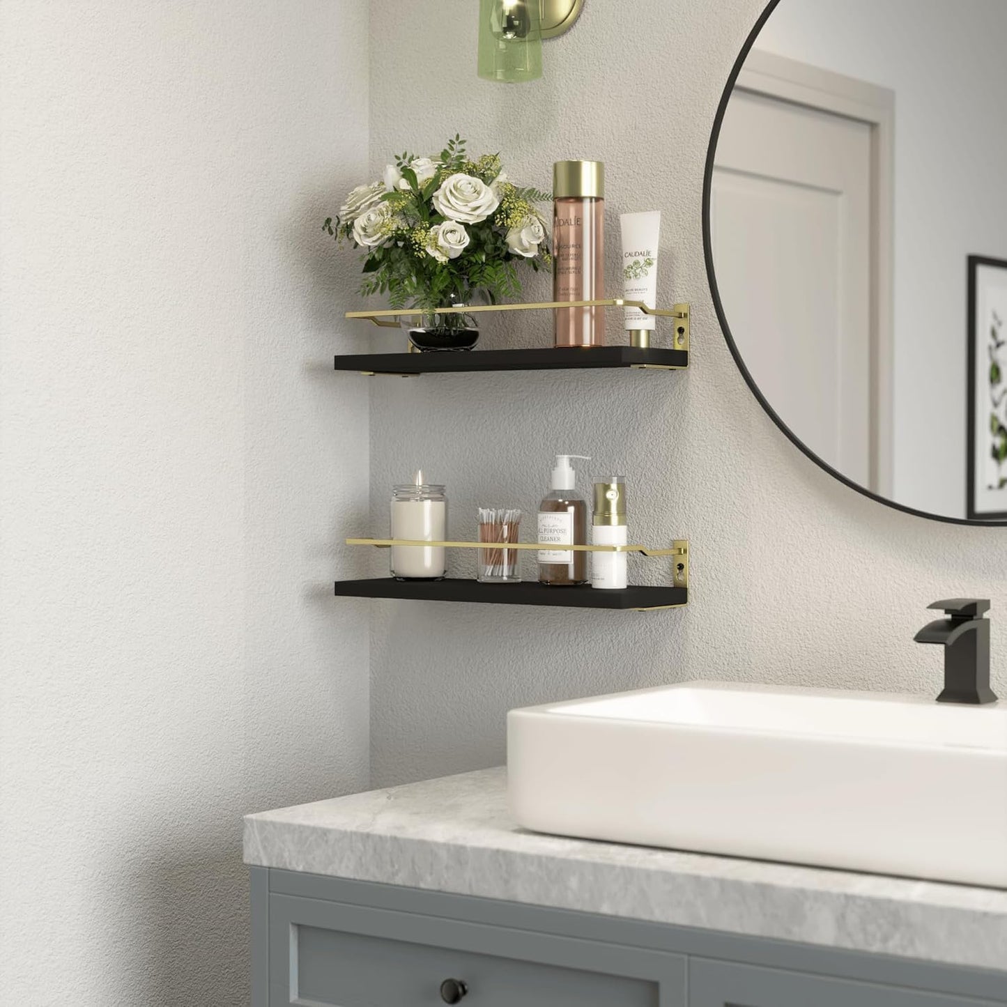 RICHER HOUSE Floating Shelves Bathroom, Small Wall Shelf Over Toilet 2 Set | Wall Mounted Shelves Decor for Bathroom