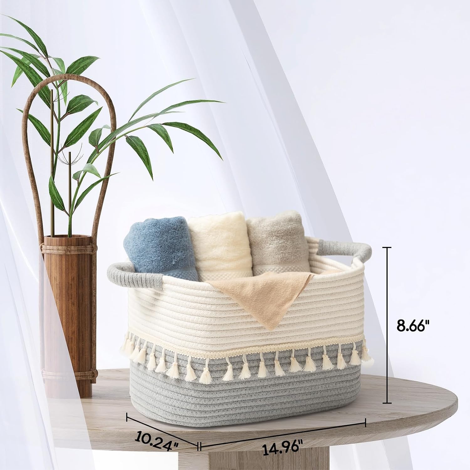Decorative Basket / Cotton Rope Baskets for Toy / White & Dark Grey / Set of 3