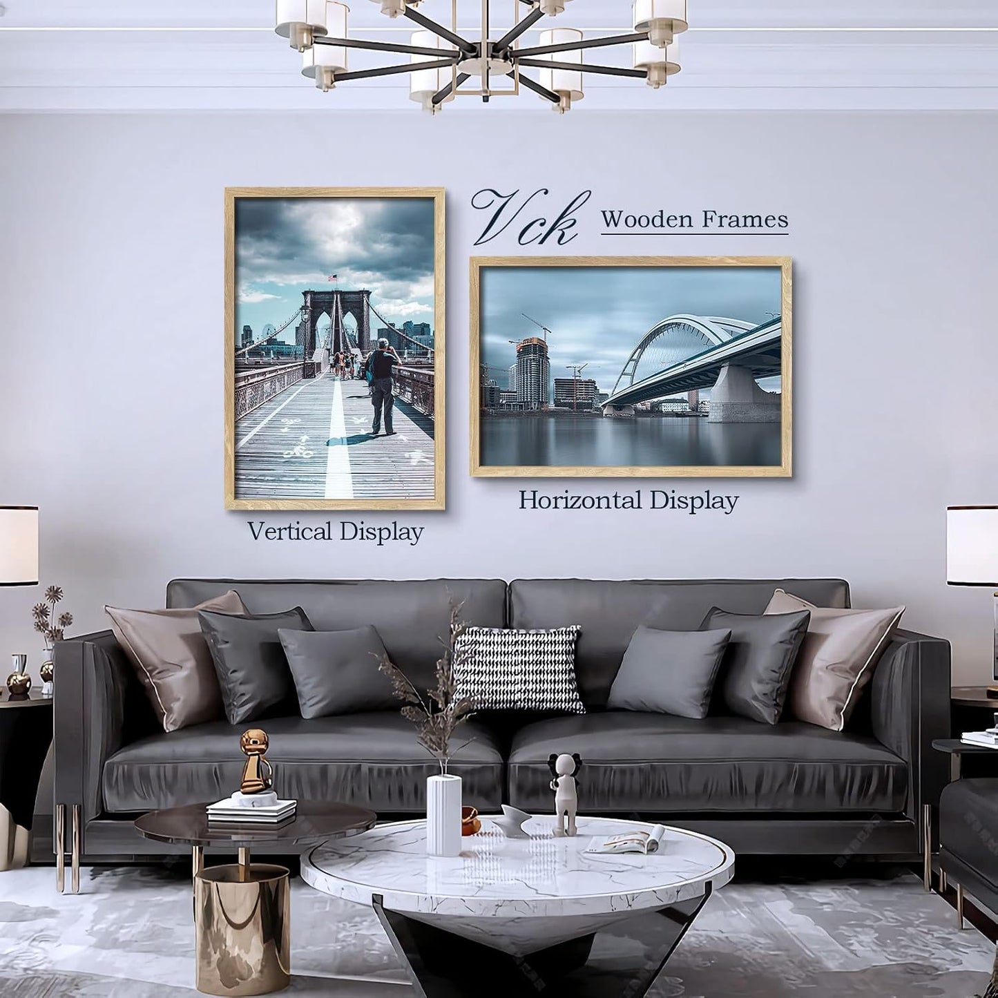 VCK 24x36 Poster Frame Natural Solid Wood 3 Pack, Exclusive Wood Grain Wall Hanging Picture Frame for Home Decoration