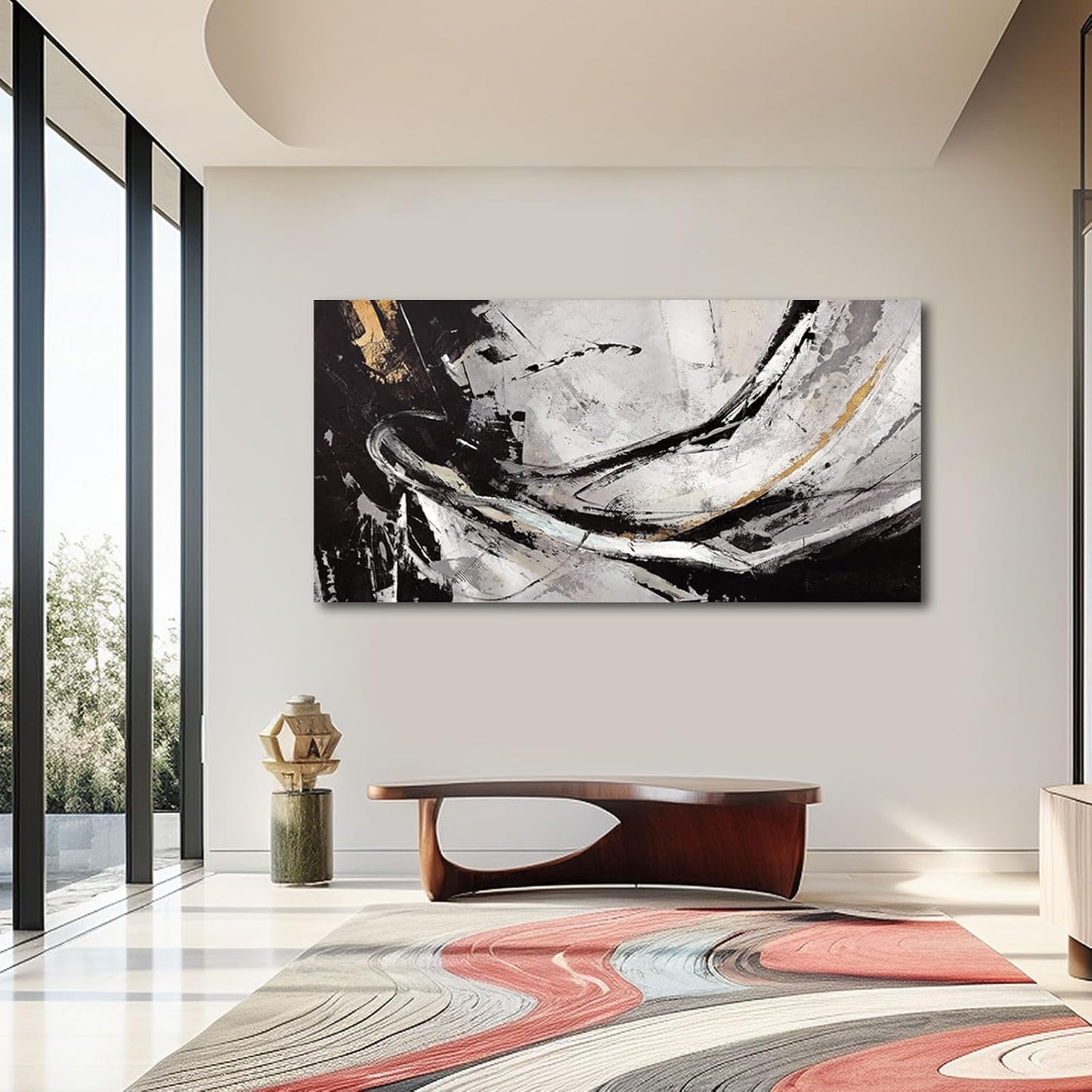 Abstract Canvas Wall Art Gold Decoration Art / 29 x 58 / Black