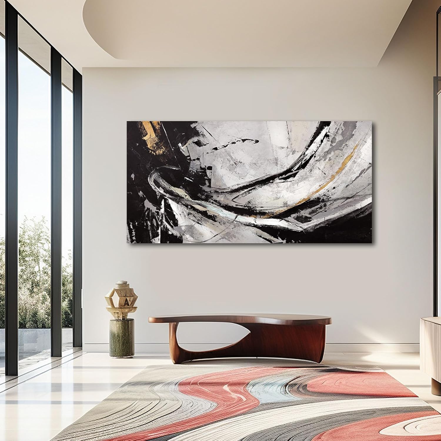 Abstract Canvas Wall Art Gold Decoration Art / 29 x 58 / Black