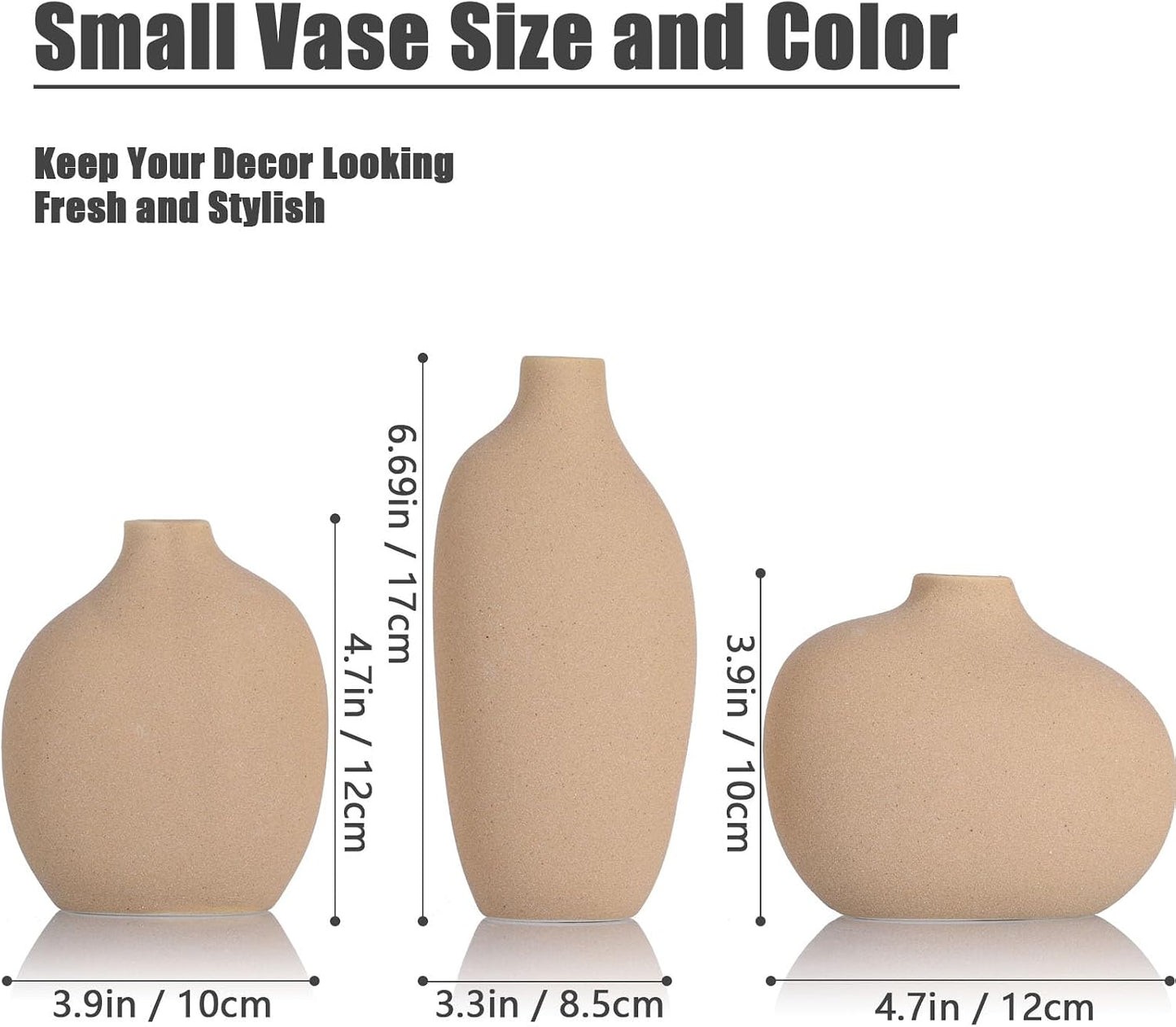 Small Ceramic Vase / Tan / Brown / Set of 3