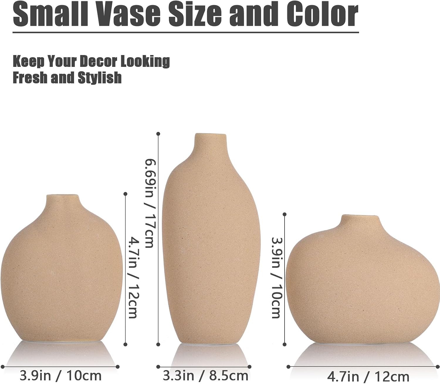 Small Ceramic Vase / Tan / Brown / Set of 3