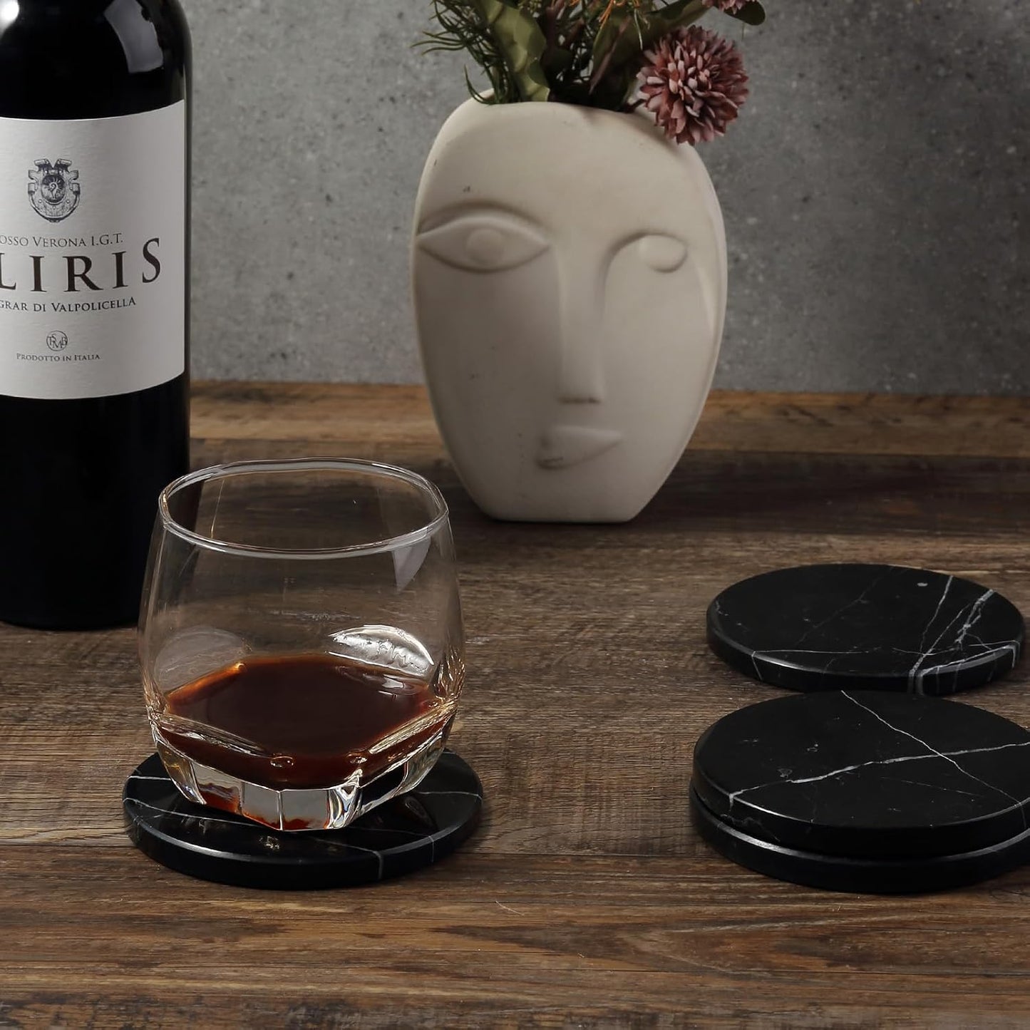 White Marble Coasters for Coffee / Black / Set of 4
