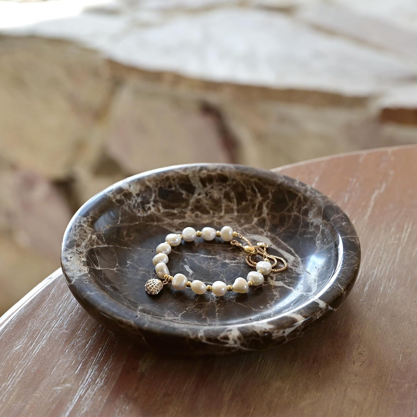 Marble Ring Dish Jewelry Tray / Emperador Dark / Natural