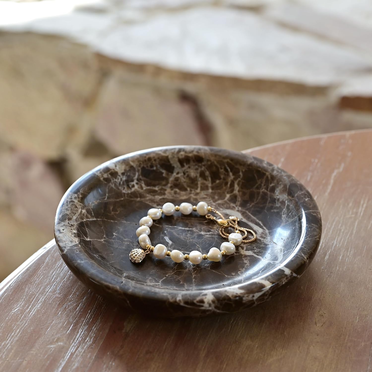 Marble Ring Dish Jewelry Tray / Emperador Dark / Natural