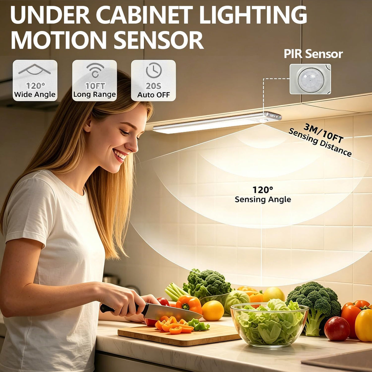 6Pack Under Cabinet Lighting Wireless Rechargeable Sensor Light Indoor with 3 Color Temps & Dimmable Led