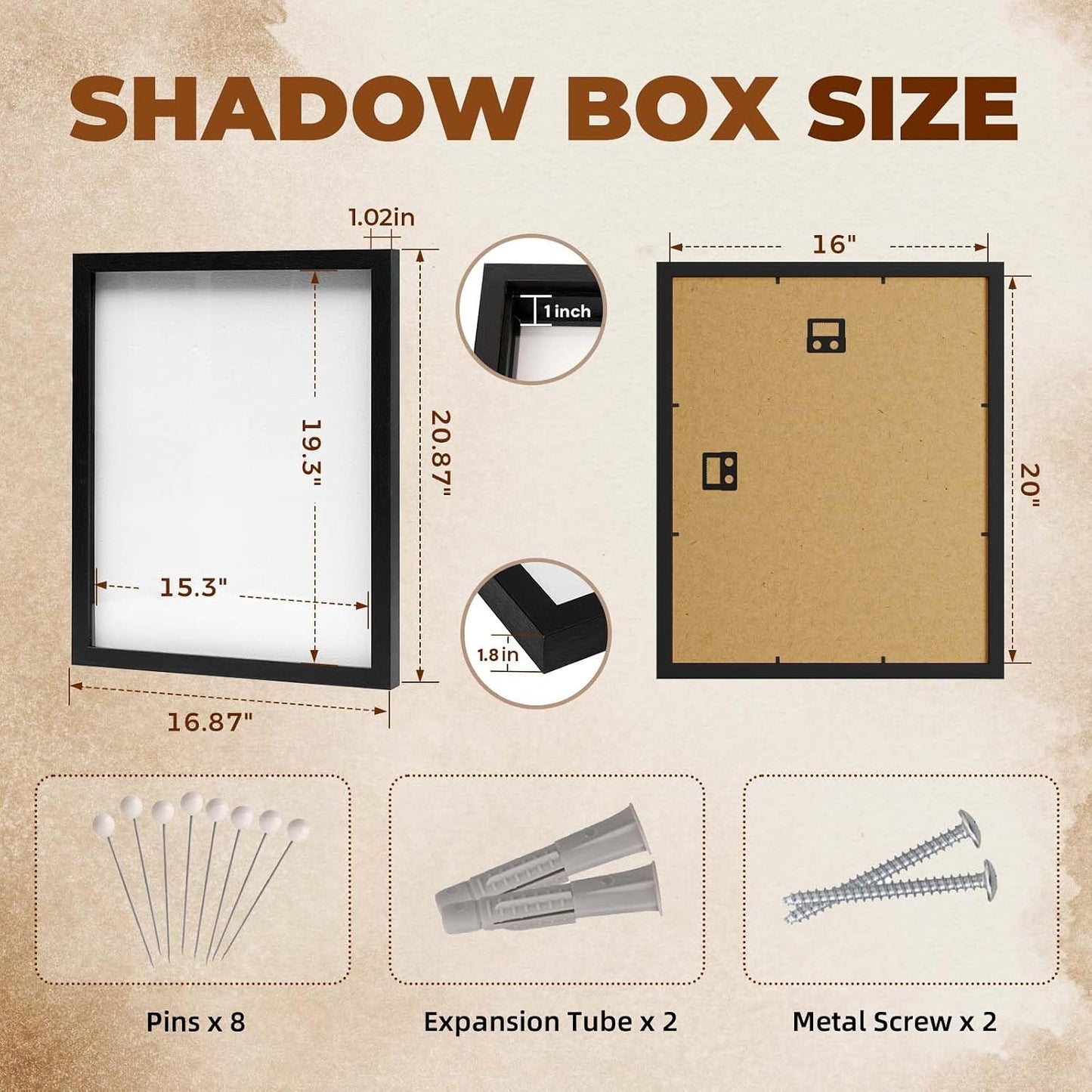 Muzilife 16x20 Large Shadow Box Wood Picture Frame, Tempered Glass, Black | FSC-Certified MDF | Soft Acid-free Linen