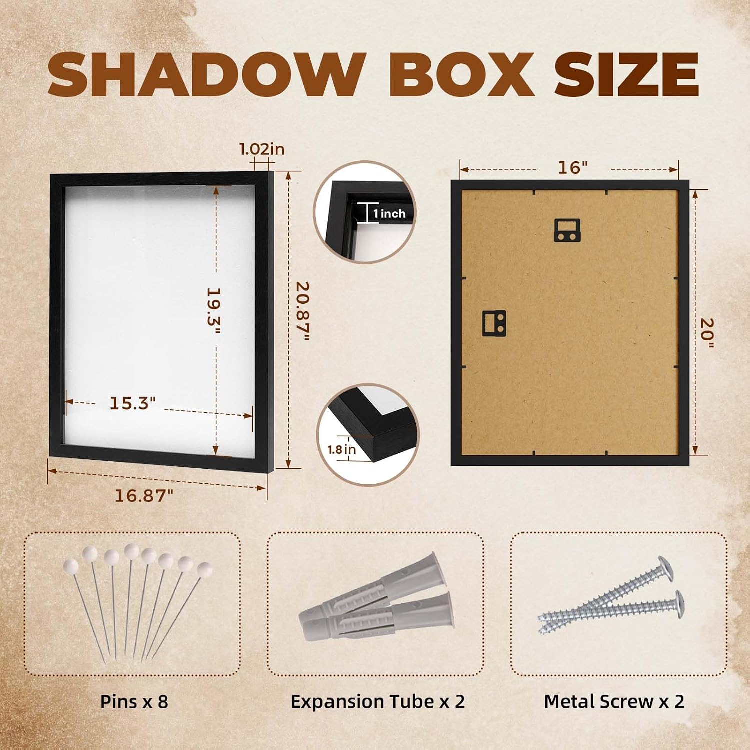 Muzilife 16x20 Large Shadow Box Wood Picture Frame, Tempered Glass, Black | FSC-Certified MDF | Soft Acid-free Linen