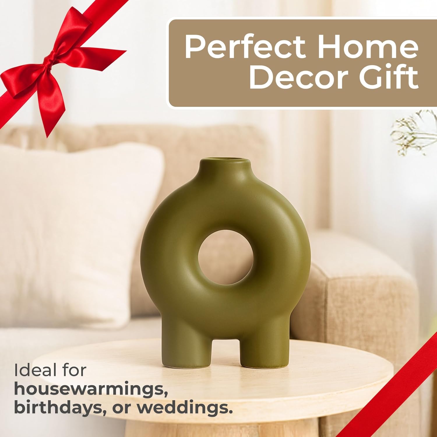 Modern Geometric Ceramic Vase / 7.0" H / Green