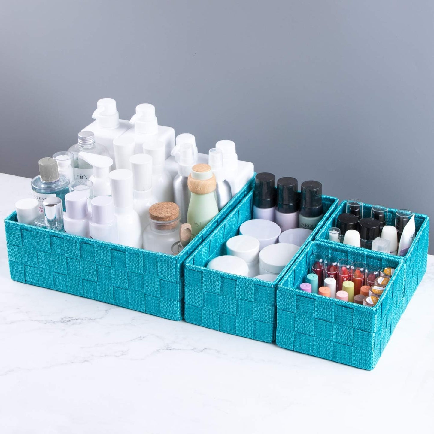 Woven Storage Baskets for Organizing / Aqua / Black