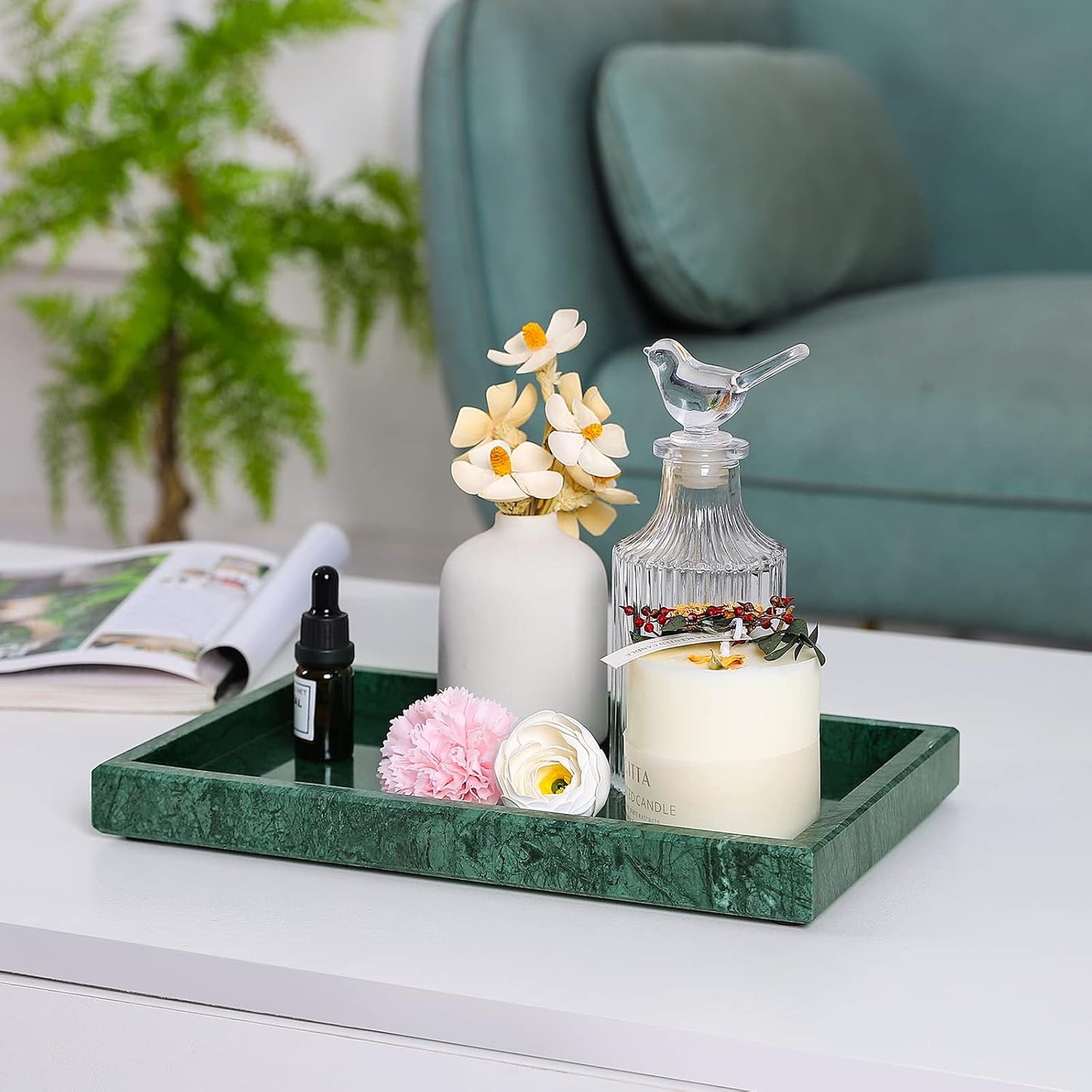 Marble Bathroom Vanity Tray / Black / 12 x 8 x 1.2