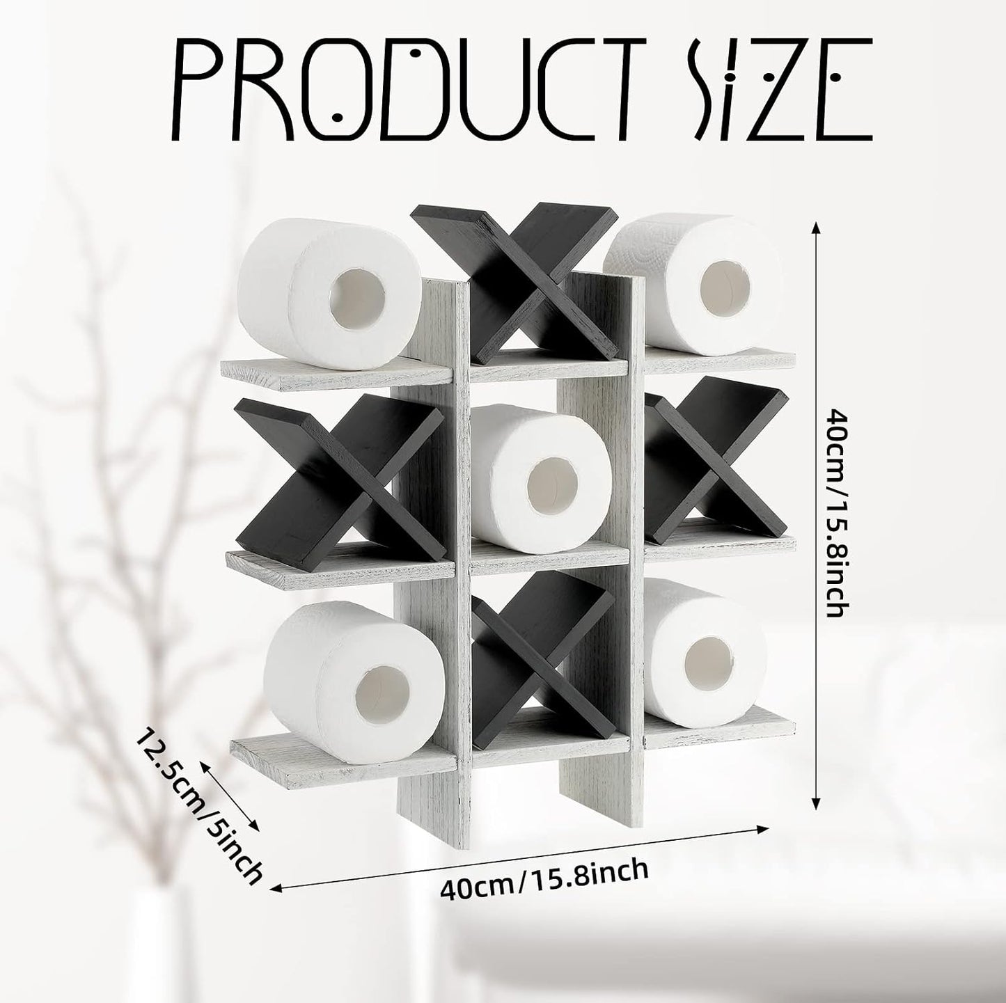Weysat Tic Tac Toe Toilet Paper Holder,Retro White, Black | Farmhouse Bathroom Decor, Freestanding or Wall Mount
