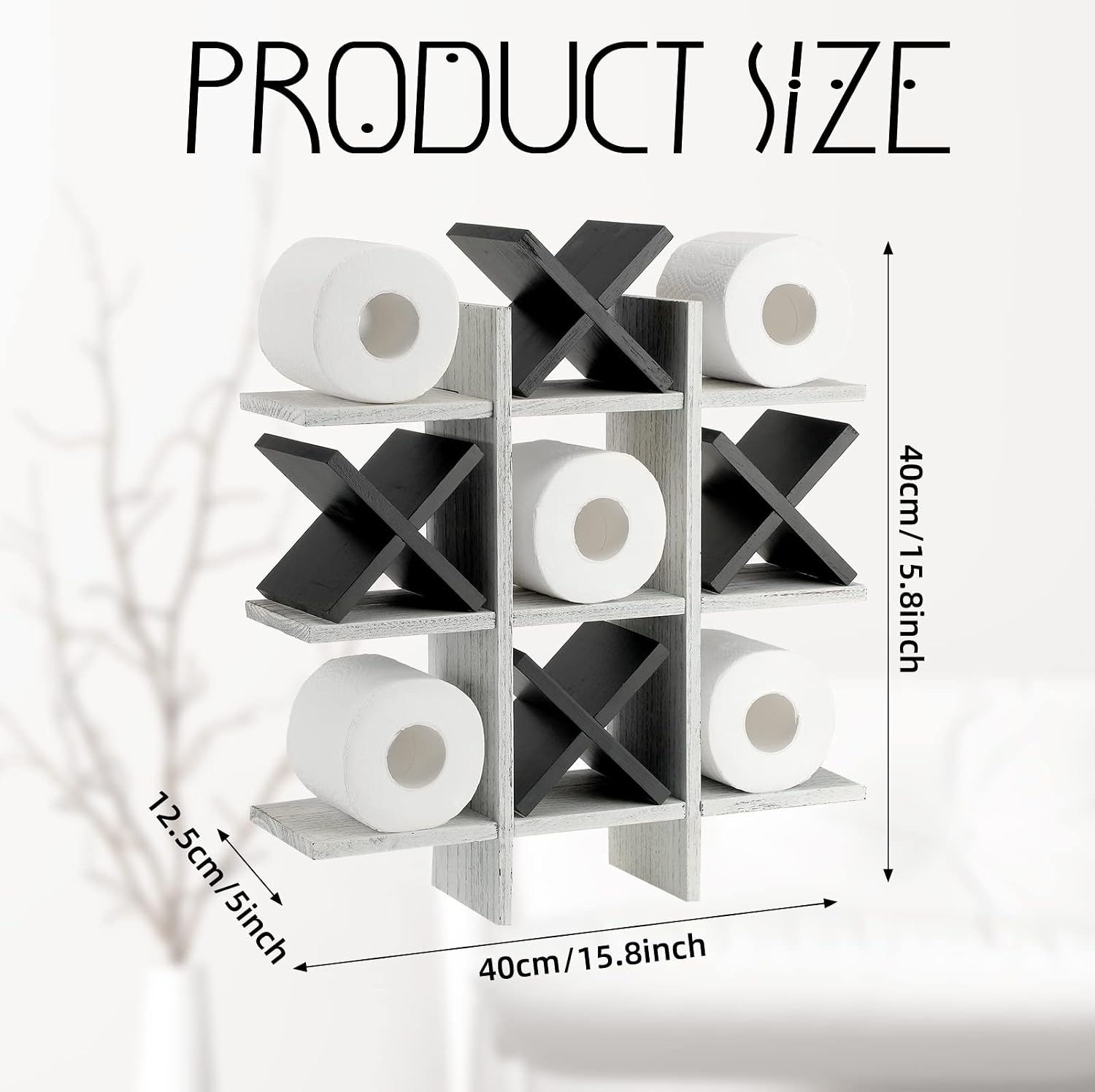 Weysat Tic Tac Toe Toilet Paper Holder,Retro White, Black | Farmhouse Bathroom Decor, Freestanding or Wall Mount