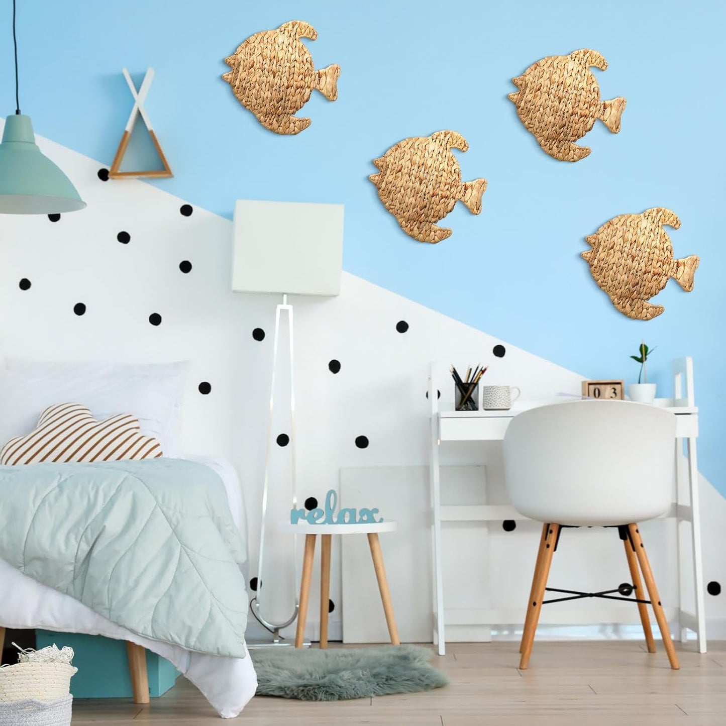 Wicker Fish Wall Decor Coastal Fish Hanging Sea Decors Handmade Wicker Beach / 12.6 Inch / Set of 4