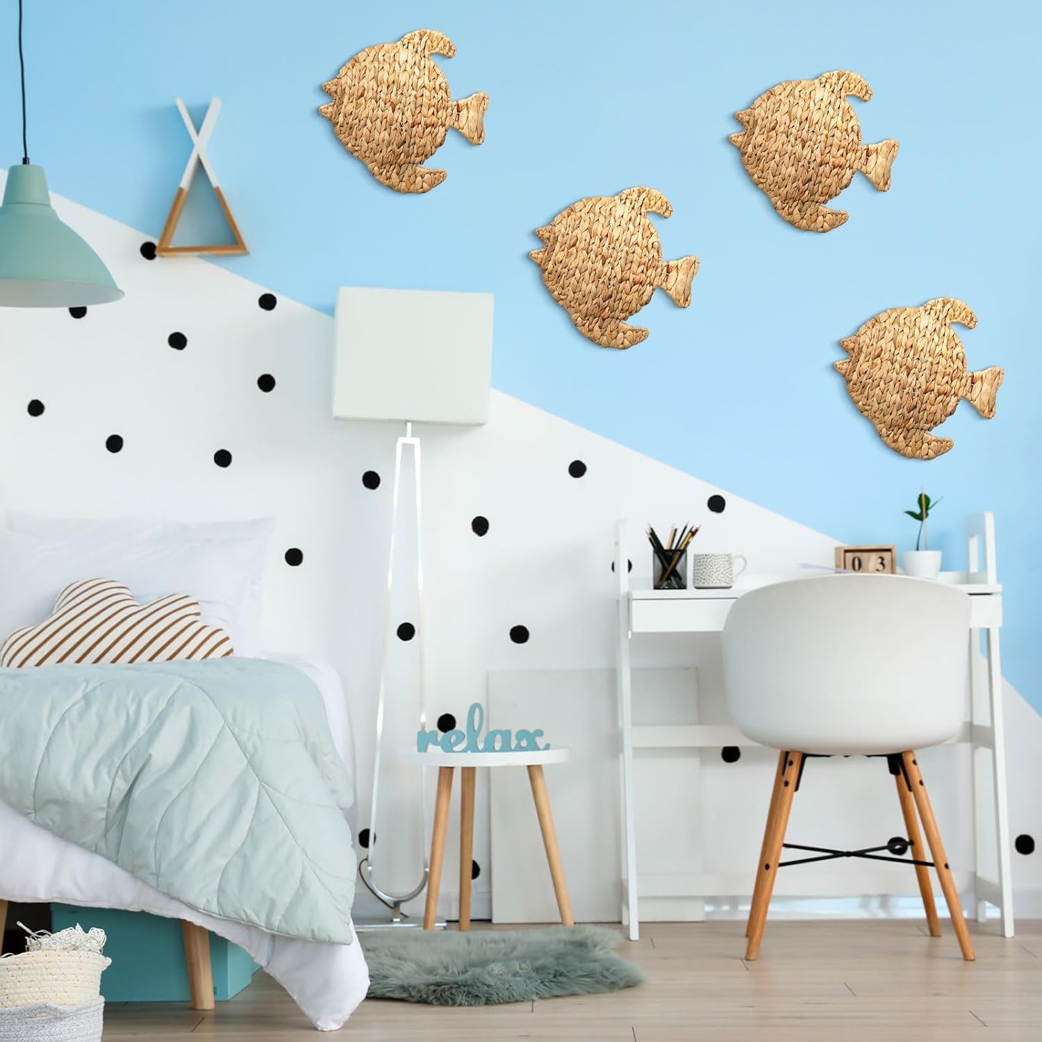 Wicker Fish Wall Decor Coastal Fish Hanging Sea Decors Handmade Wicker Beach / 12.6 Inch / Set of 4