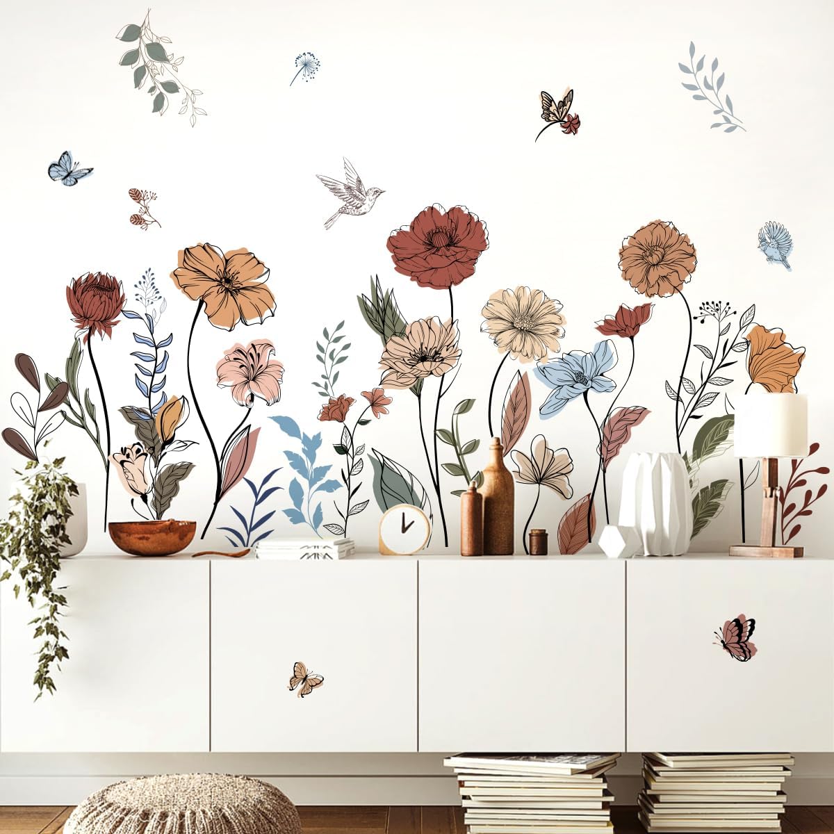 Boho Wildflower Wall Stickers Peel and Stick Floral Wall Decals for Girls Bedroom / Boho Floral