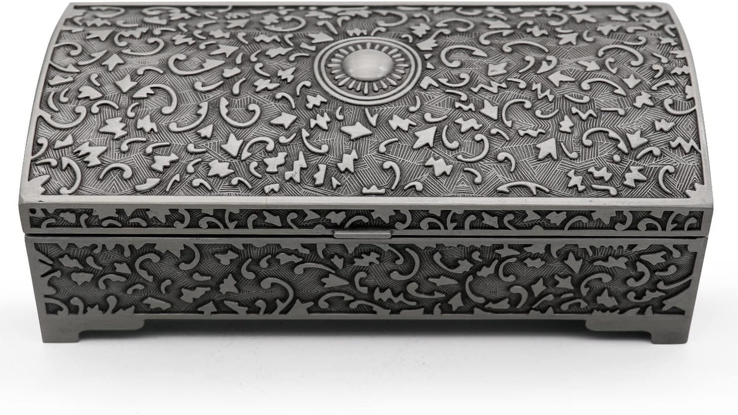 Vintage Metal Jewelry Box Small Trinket Storage Organizer Box Chest Ring Case / Sun / Large