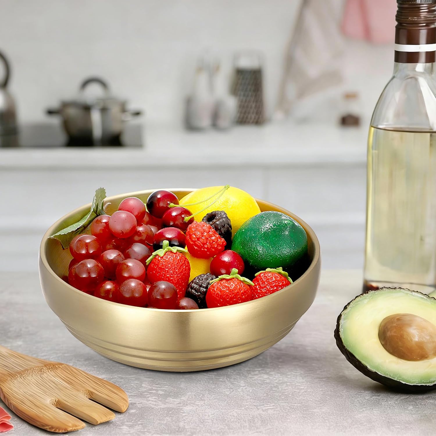 7.4" Stainless Steel Fruit Bowls / 7.5 x 7.5 x 2.6 / Gold