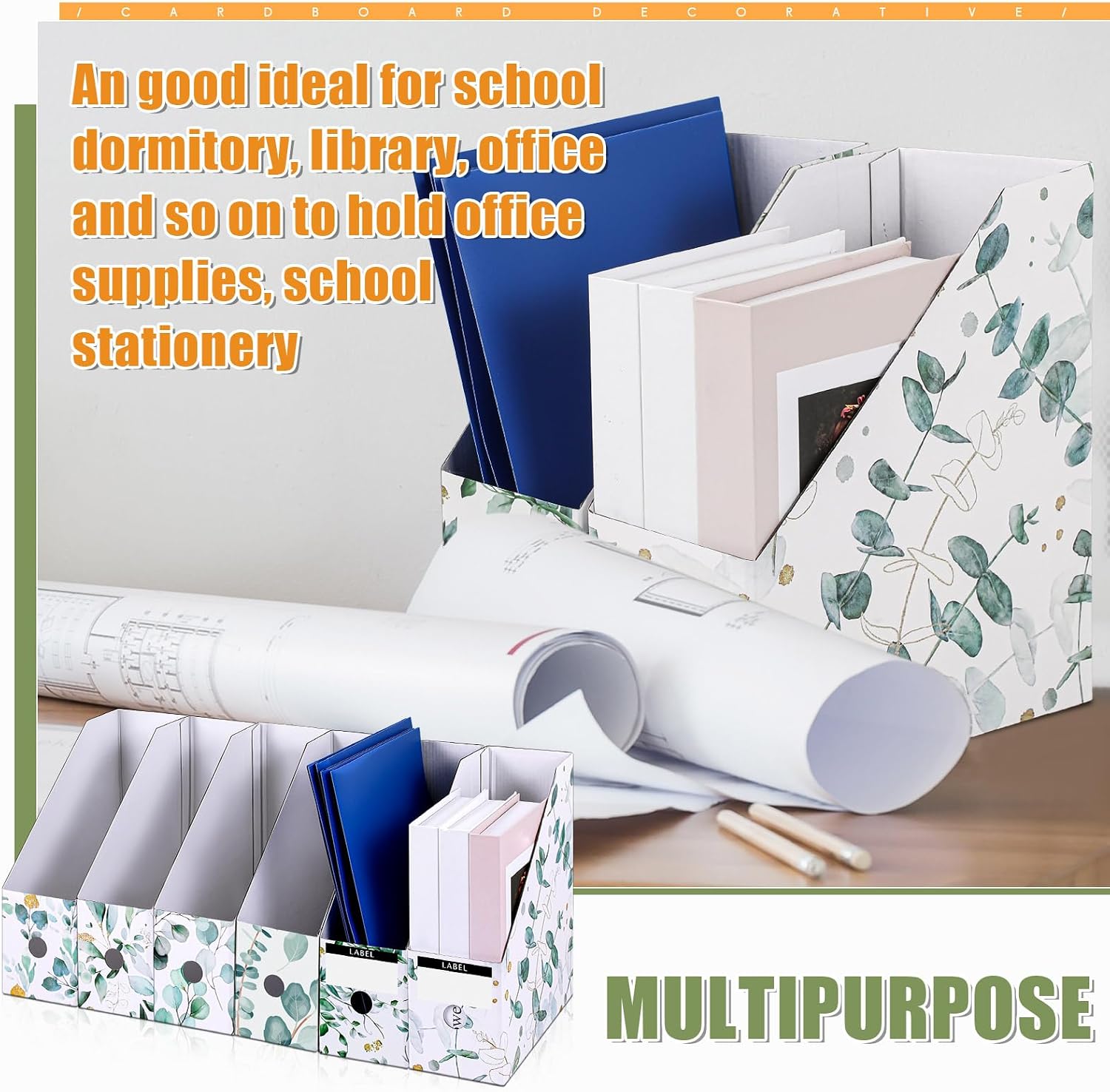 PerKoop 12 Pcs Decorative Magazine File Holders Floral Foldable File Folders Magazine Storage Boxes Rack Desk Organizer