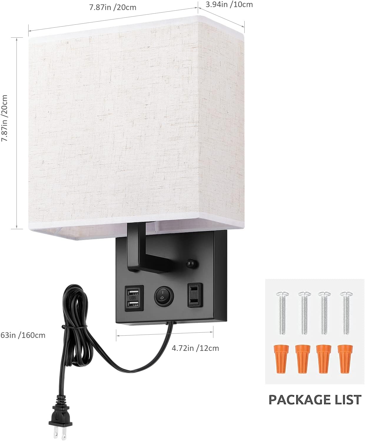 HAITRAL Wall Sconces Plug in with Bulbs - Wall Lamps for Bedroom with USB and Outlet,Sconces Wall Decor Set of 2 with