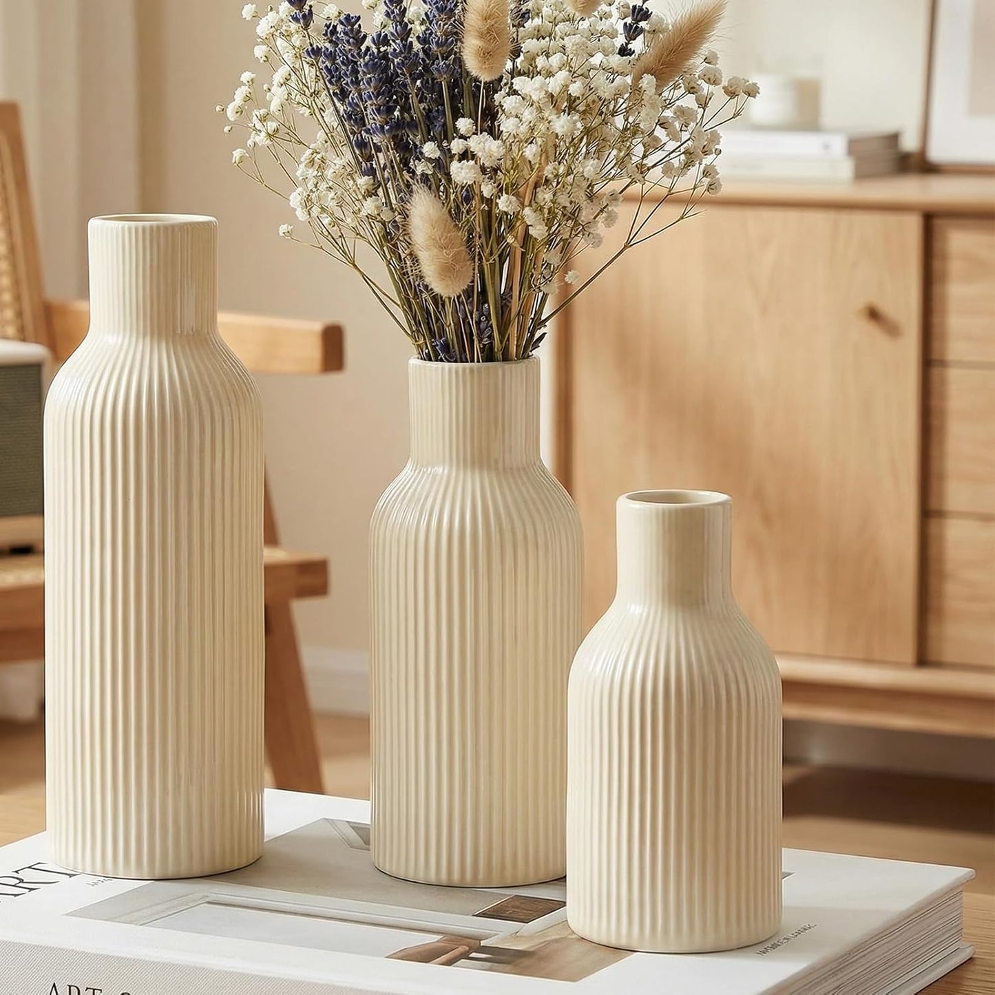 Ceramic Flower Vases / 3-piece-set / Beige / Set of 3
