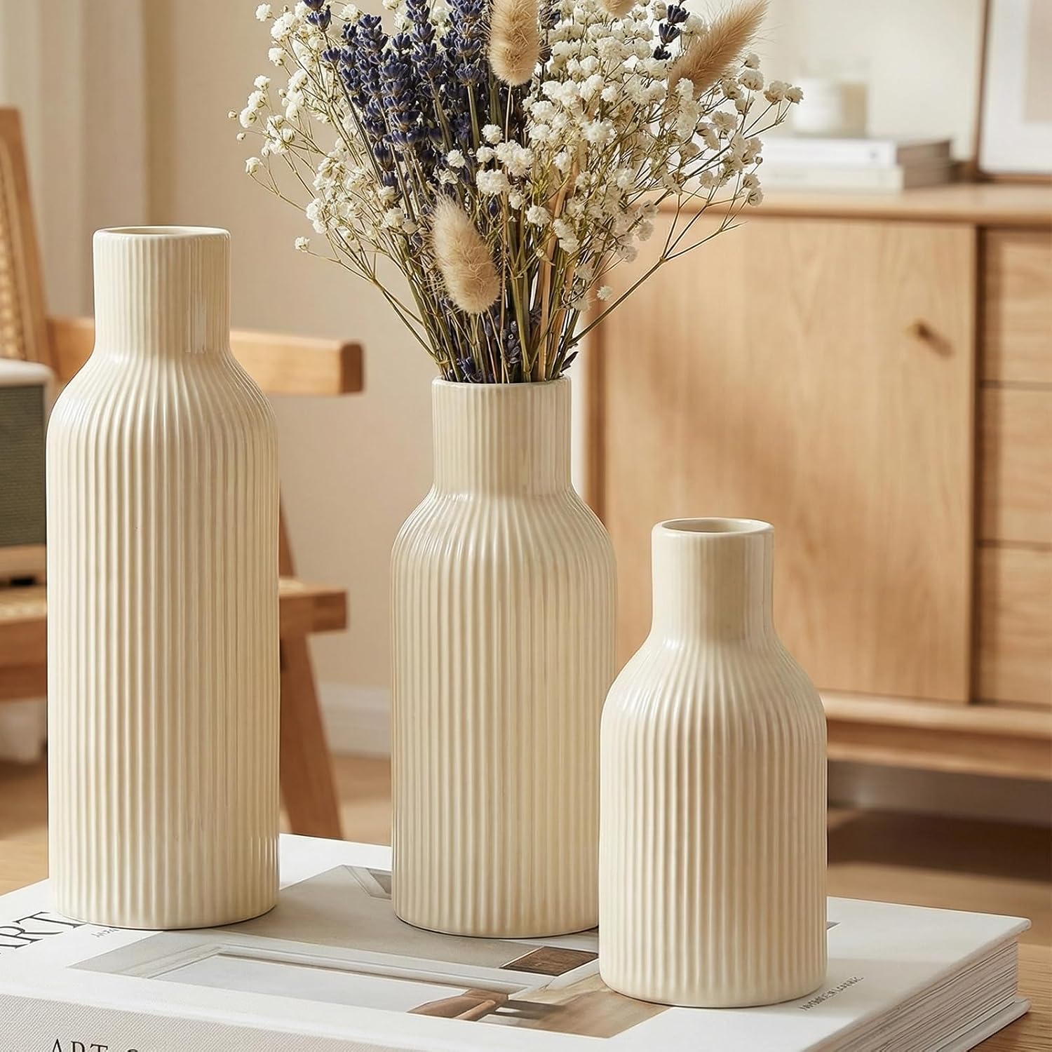 Ceramic Flower Vases / 3-piece-set / Beige / Set of 3