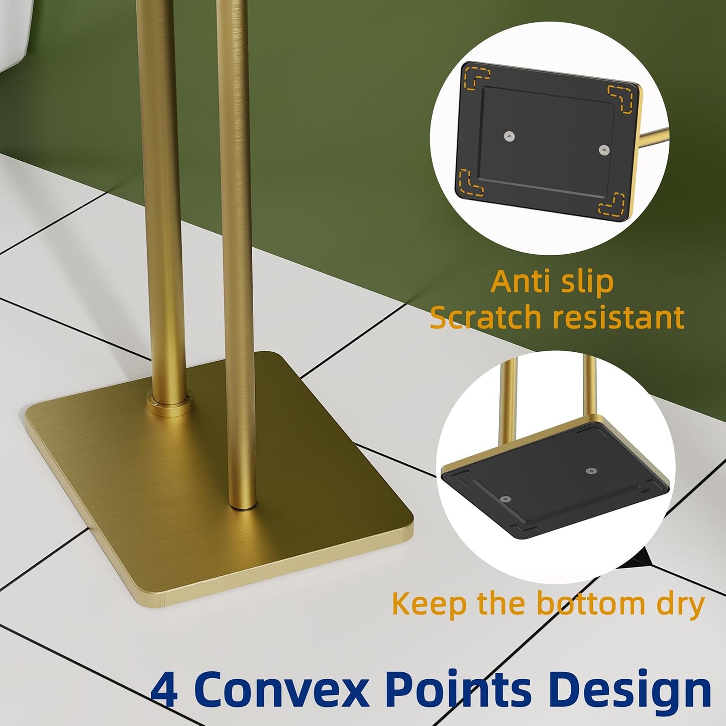 RUACQ Bathroom Toilet Paper Holder Stand with Storage, Brushed Gold | Pivoting Free Standing Toilet Roll Holder, Holds