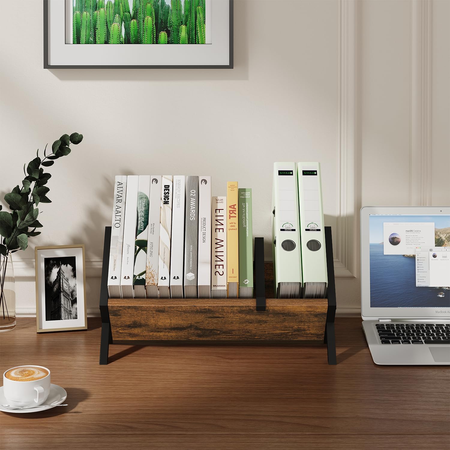 YINMIT Wood Desktop Bookshelf, Retro Tabletop Bookshelf, Desk Shelf for Top of Desk in Living Room, Home, Office